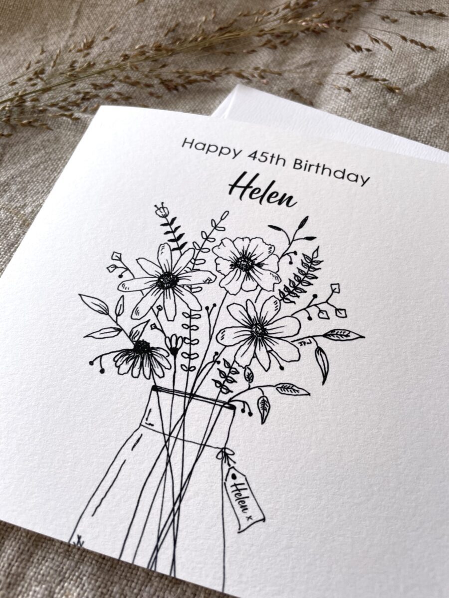 Personalised with Name & Age, Illustrated Floral Birthday Card image 1