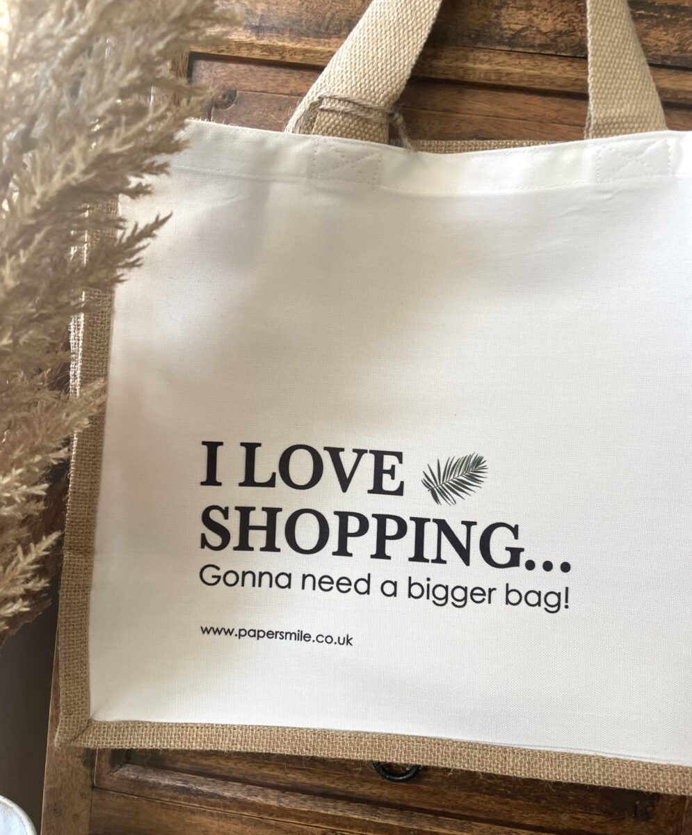 I Love Shopping, Large Jute Shopping Bag image 5