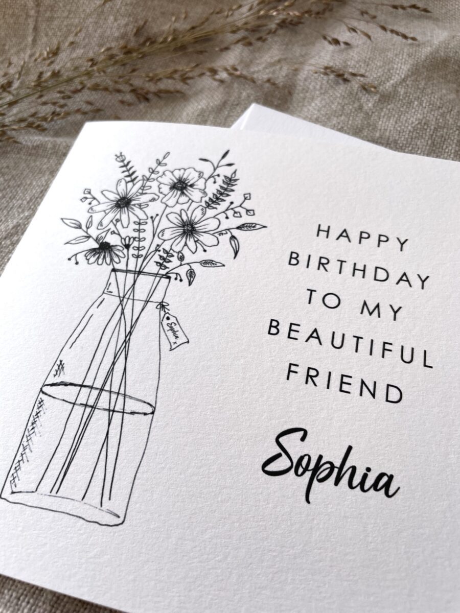 Personalised with Name, Illustrated Floral Birthday Card image 5