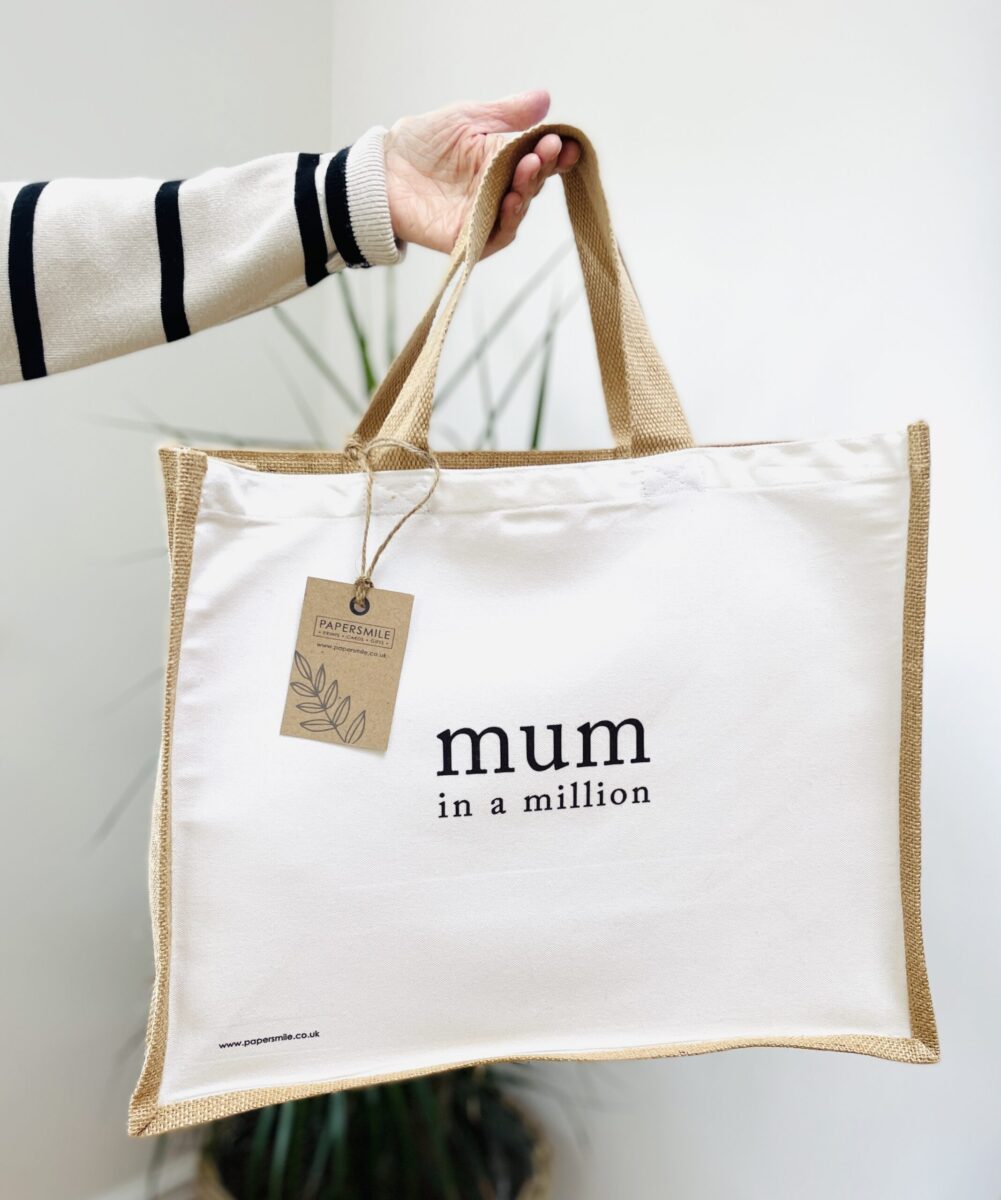 Mum in a million, Large Jute Shopping Bag image 1