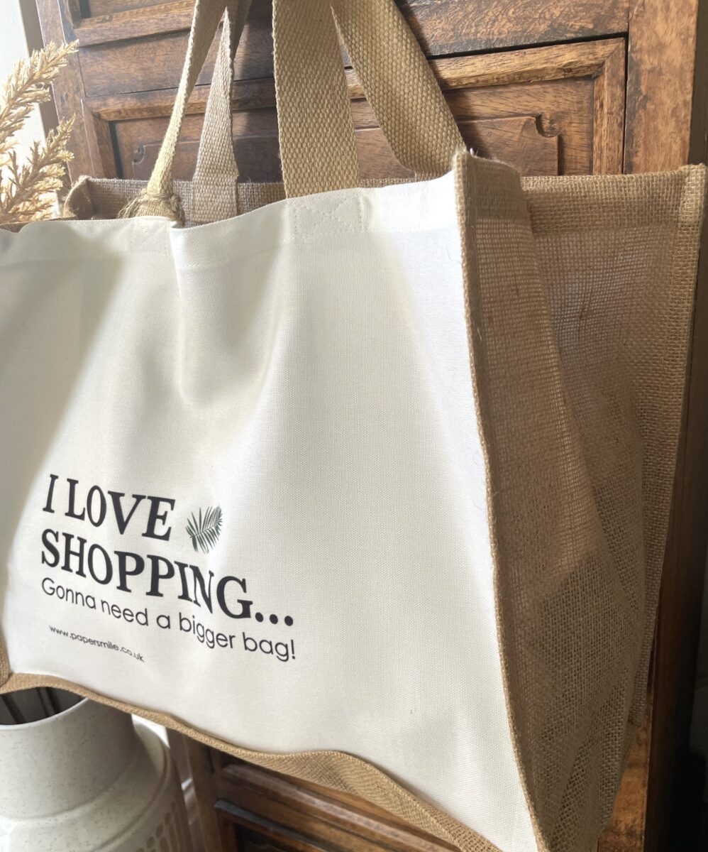 I Love Shopping, Large Jute Shopping Bag image 2