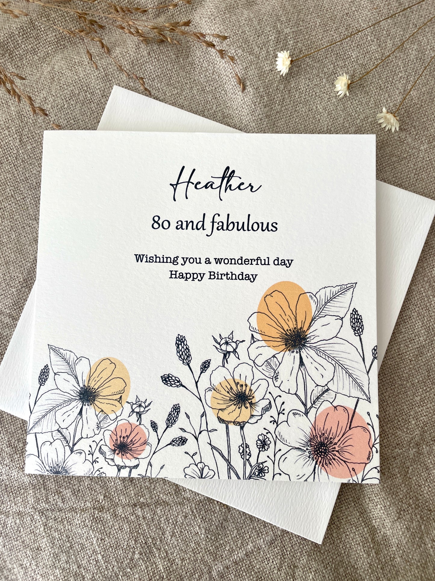 Personalised with Name & Age, Illustrated Floral Birthday Card