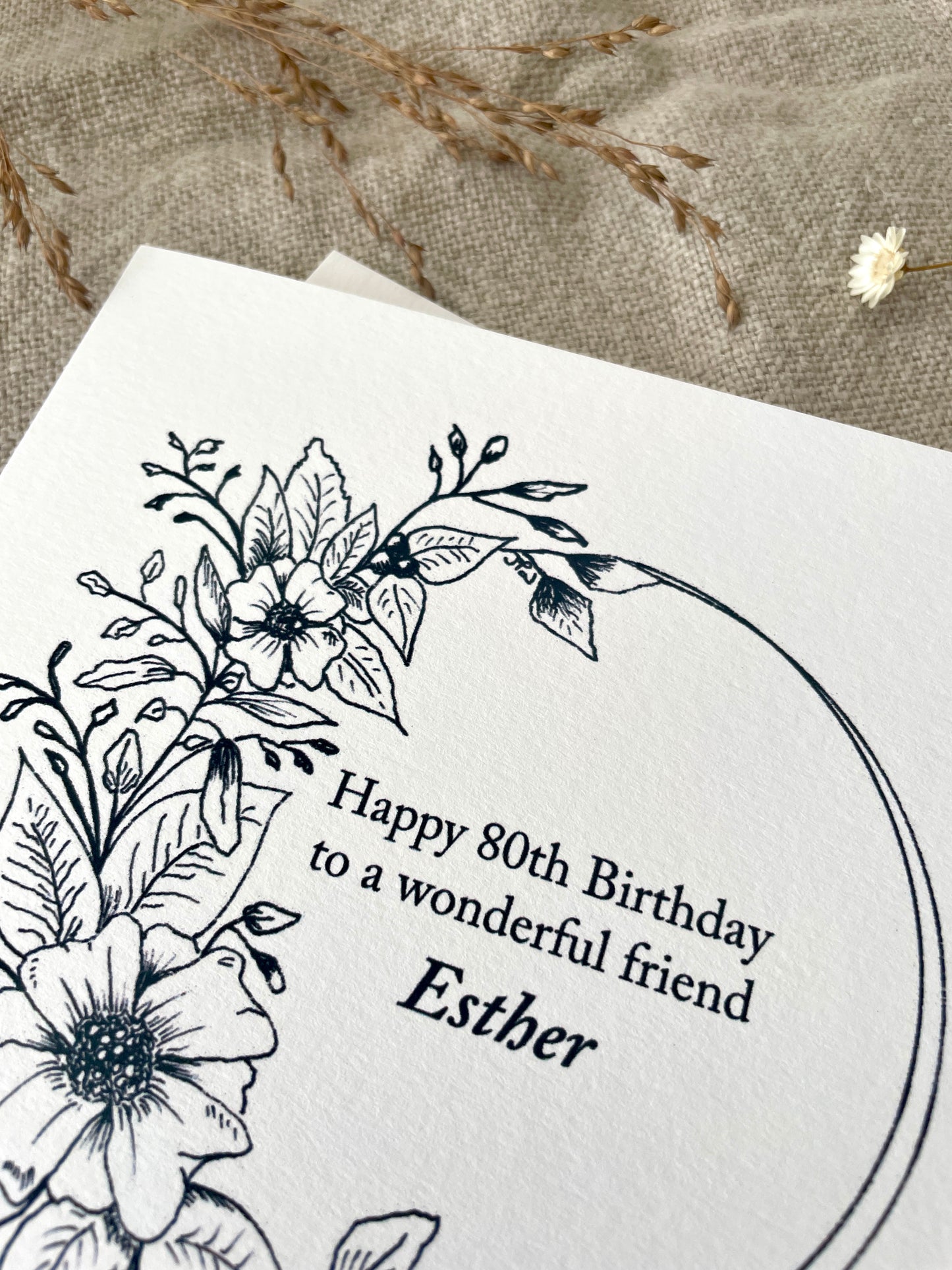 Personalised with Name & Age, Illustrated Floral Birthday Card