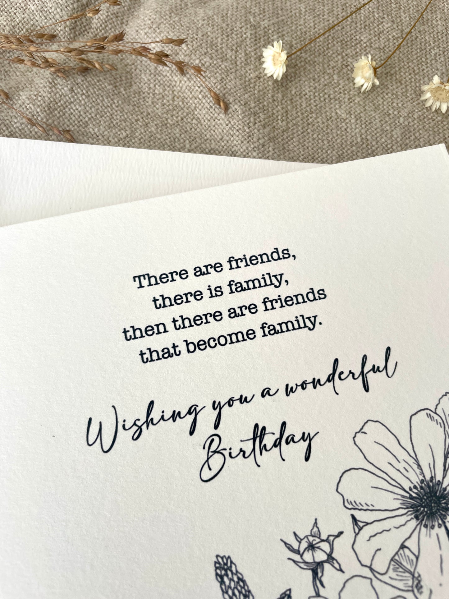 When friends become family, Floral Birthday Card