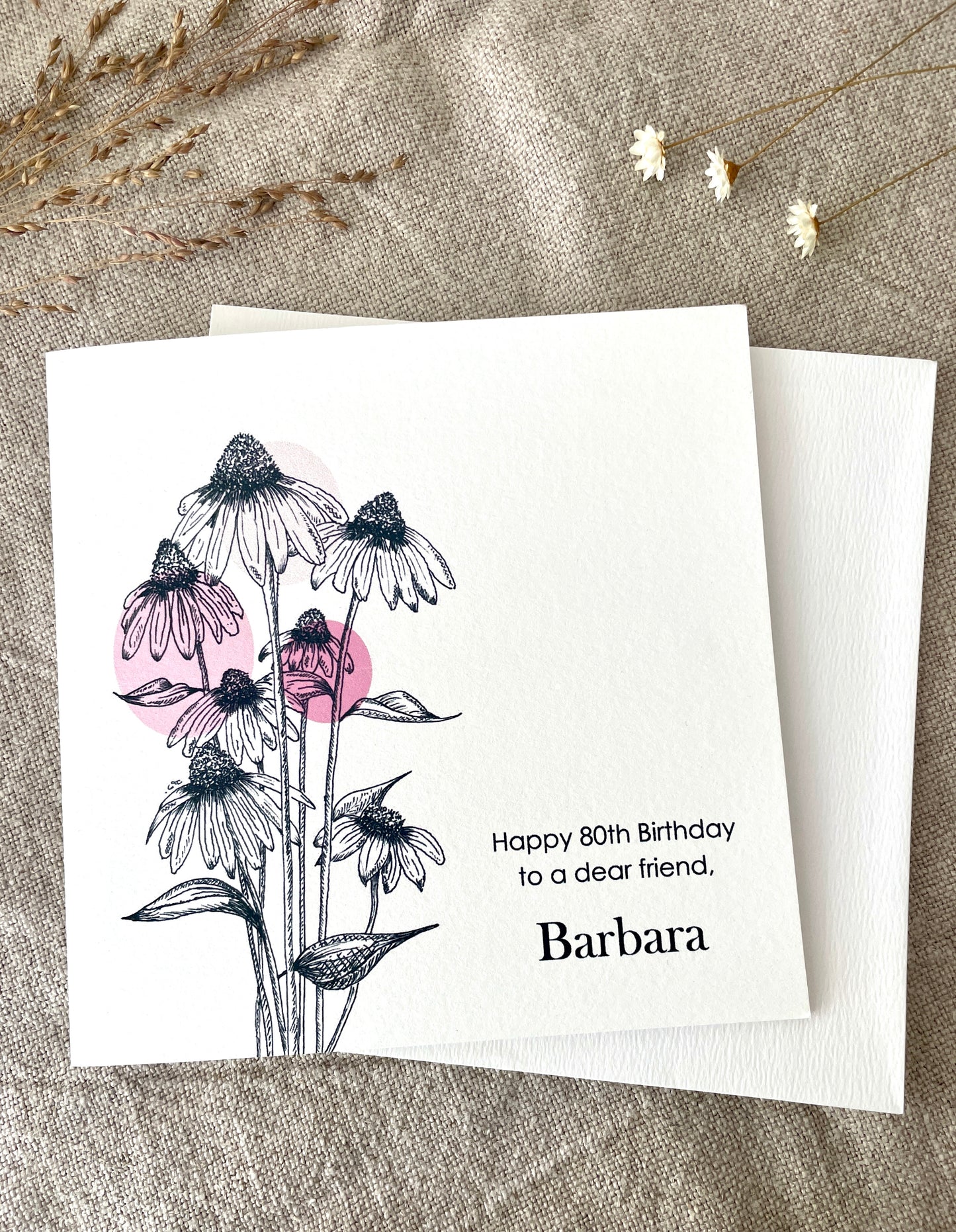Personalised with Name & Age, Illustrated Floral Birthday Card