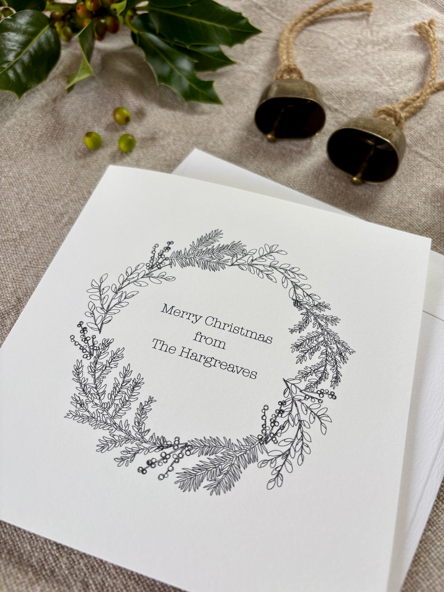Wreath Merry Christmas - Personalised Christmas Card