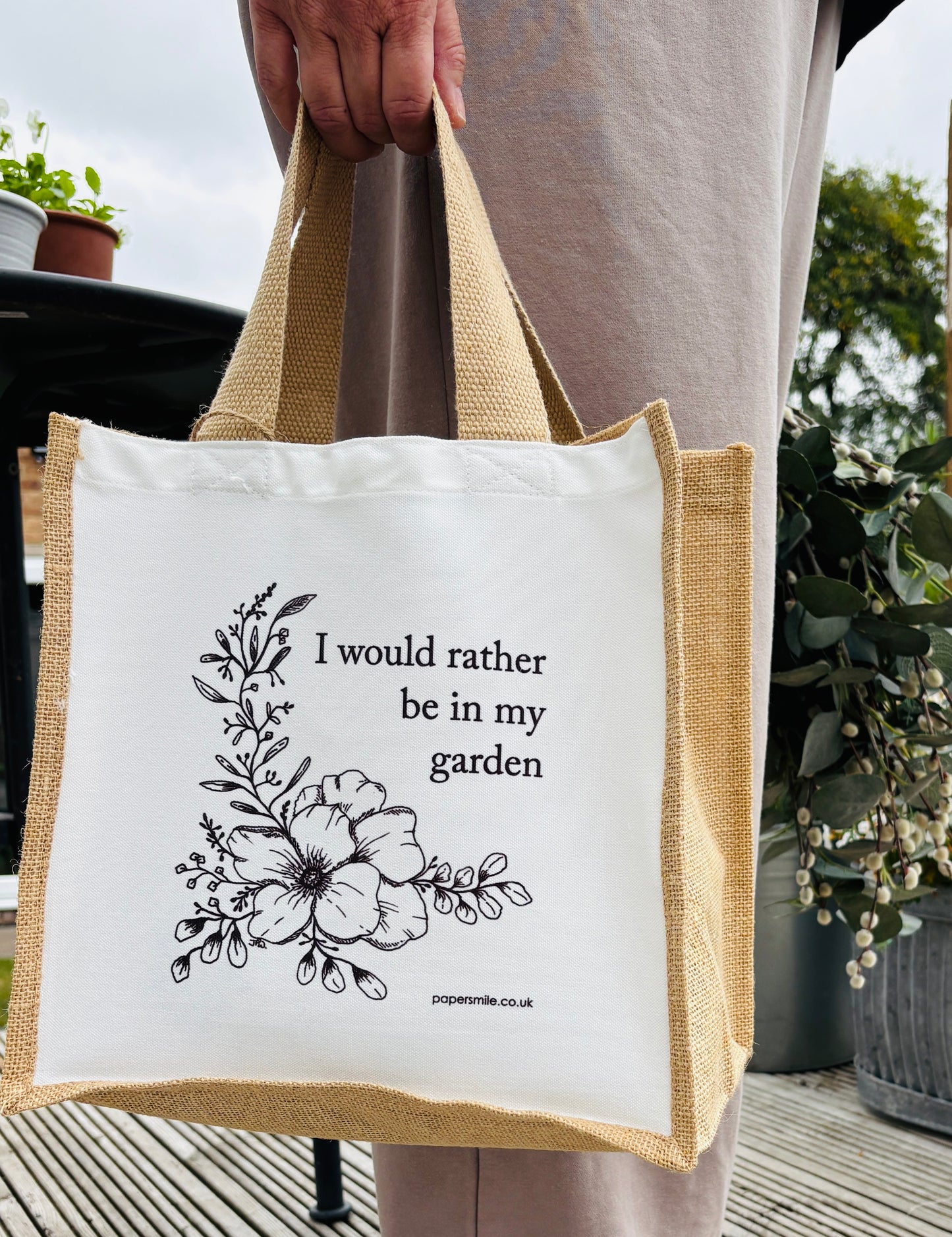 I would rather be in my garden, Jute Shopping Bag