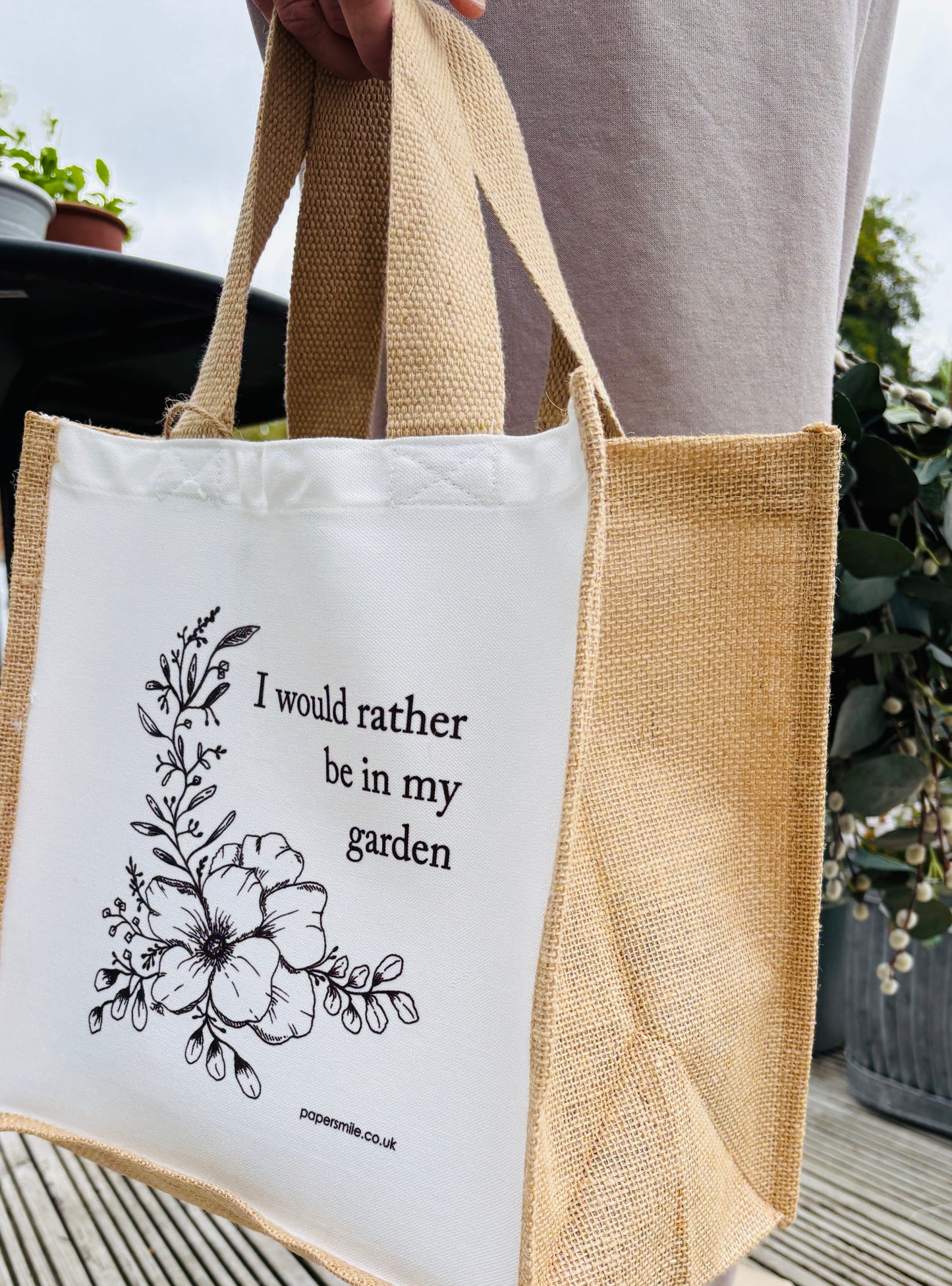 I would rather be in my garden, Jute Shopping Bag