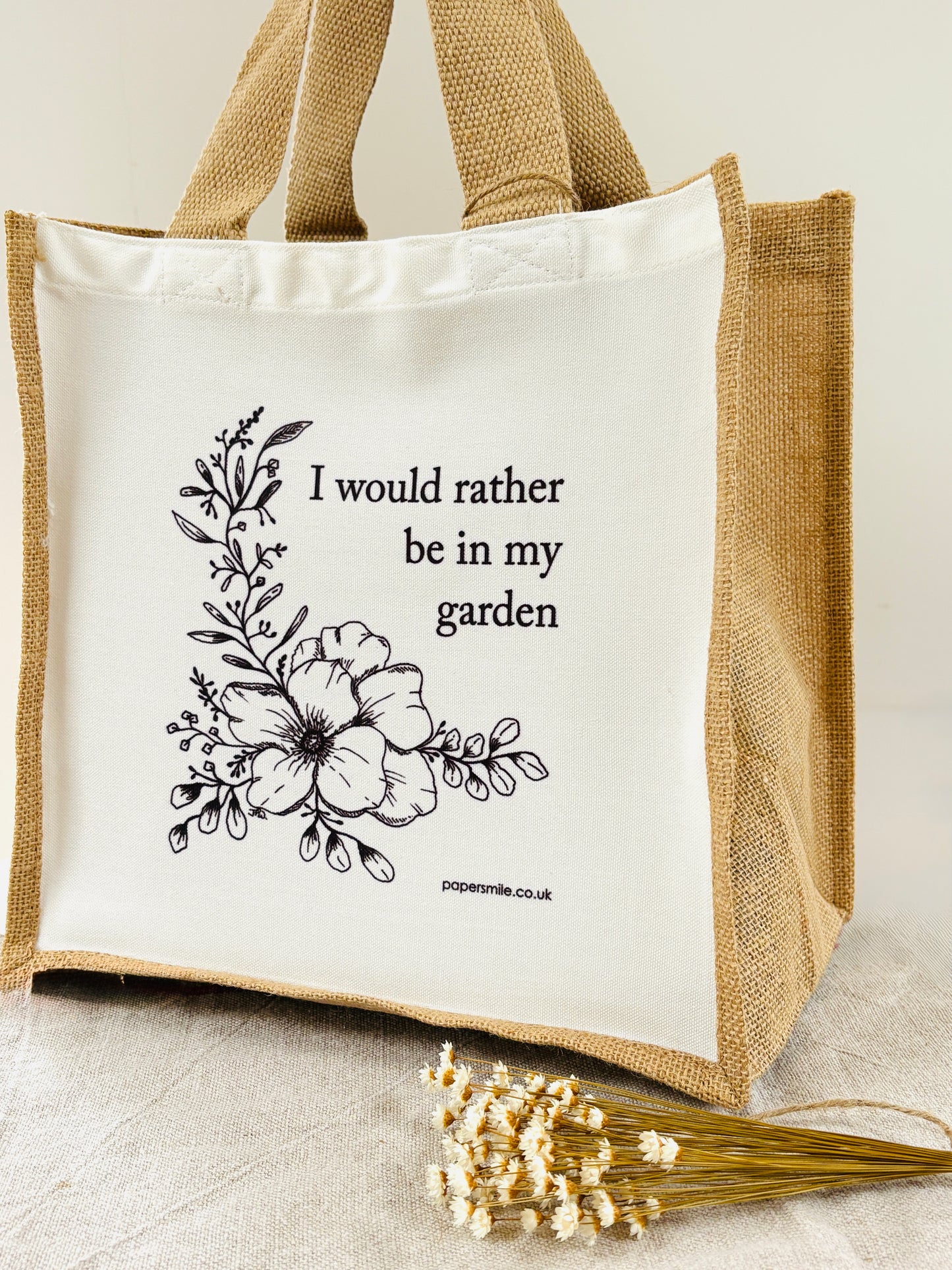 I would rather be in my garden, Jute Shopping Bag