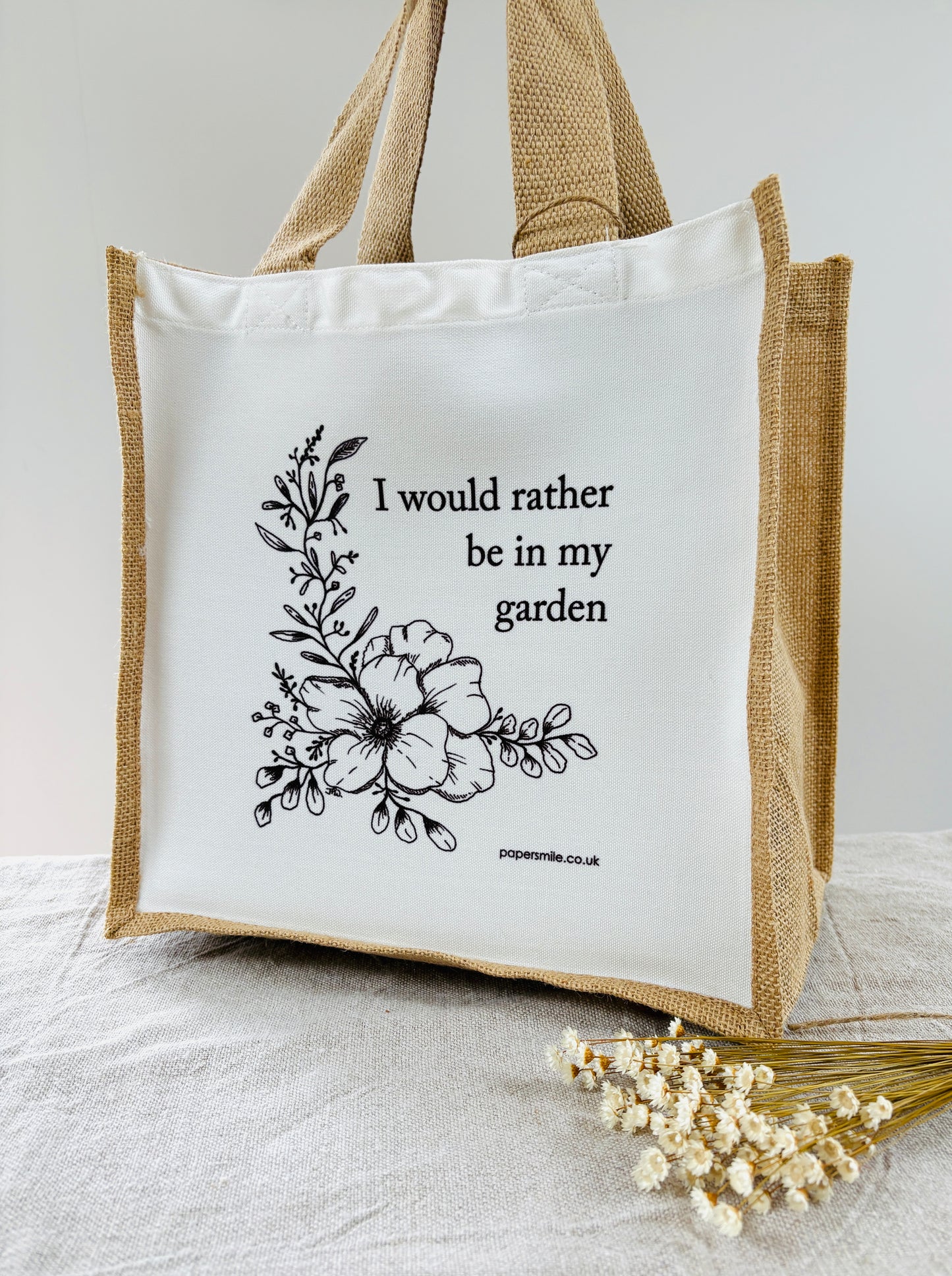 I would rather be in my garden, Jute Shopping Bag