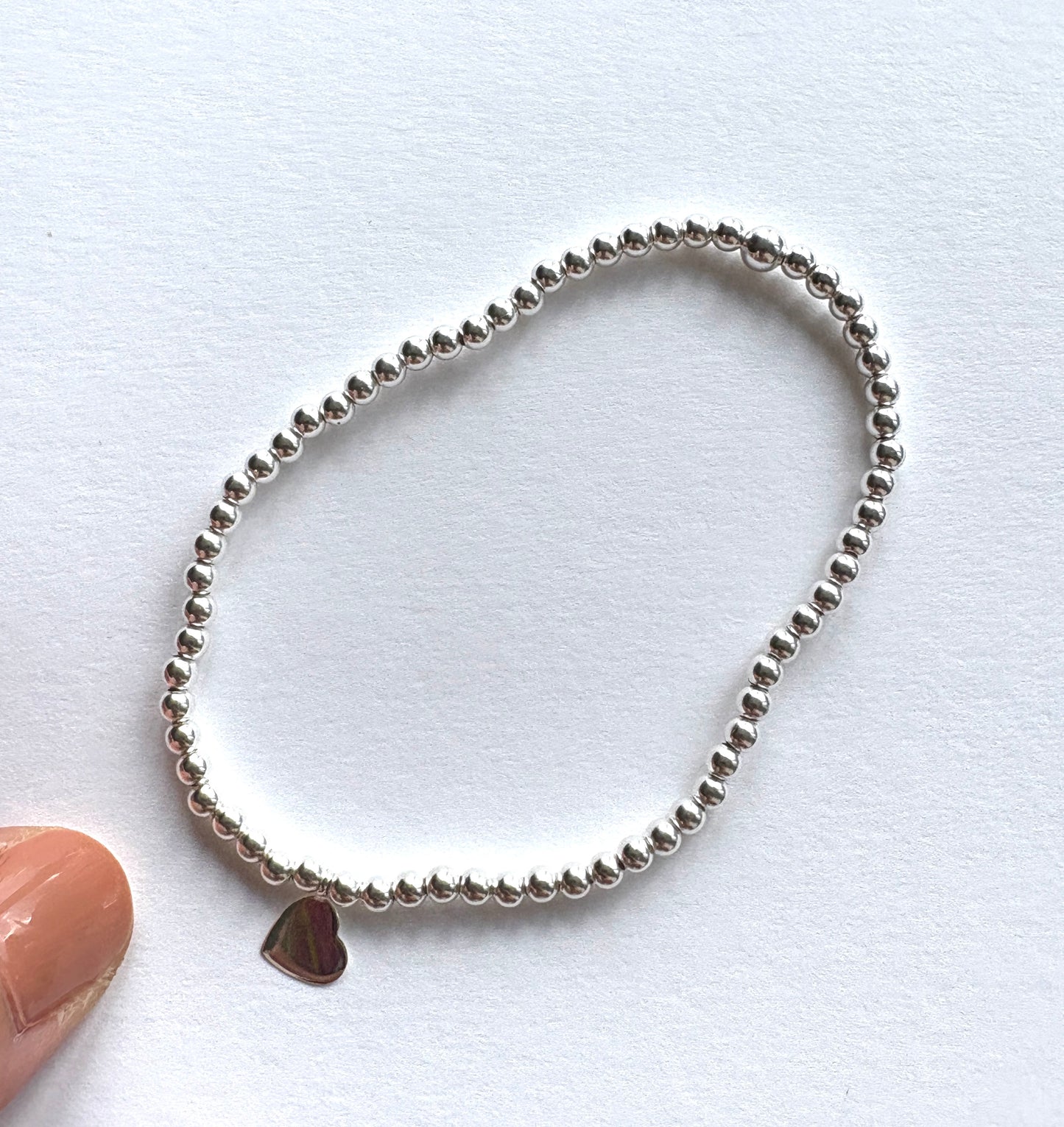 Stretch Bead Bracelet with Heart, Sterling Silver