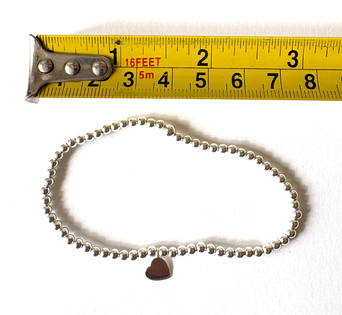 Stretch Bead Bracelet with Heart, Sterling Silver