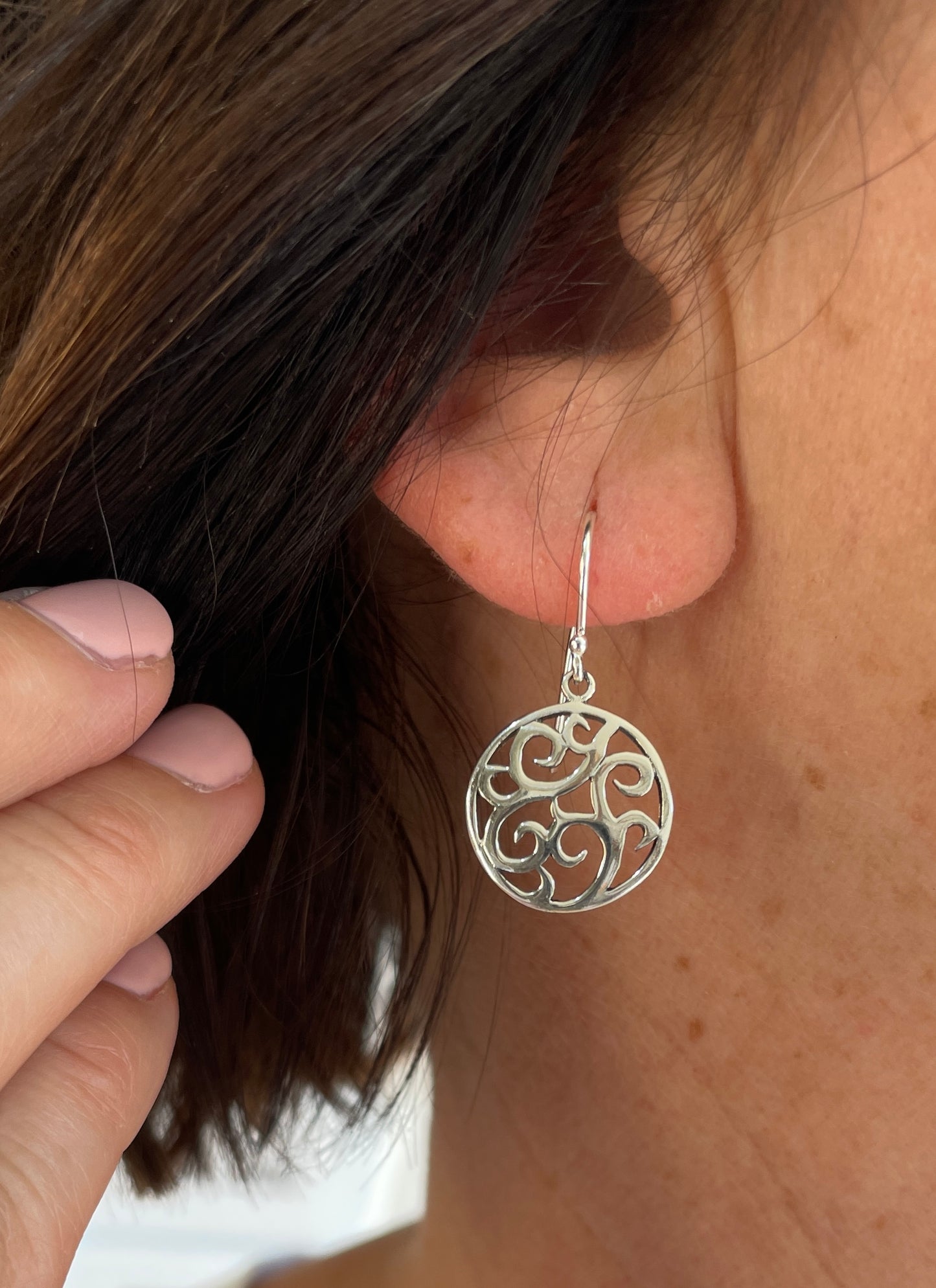 Filigree Drop Earrings, Sterling Silver
