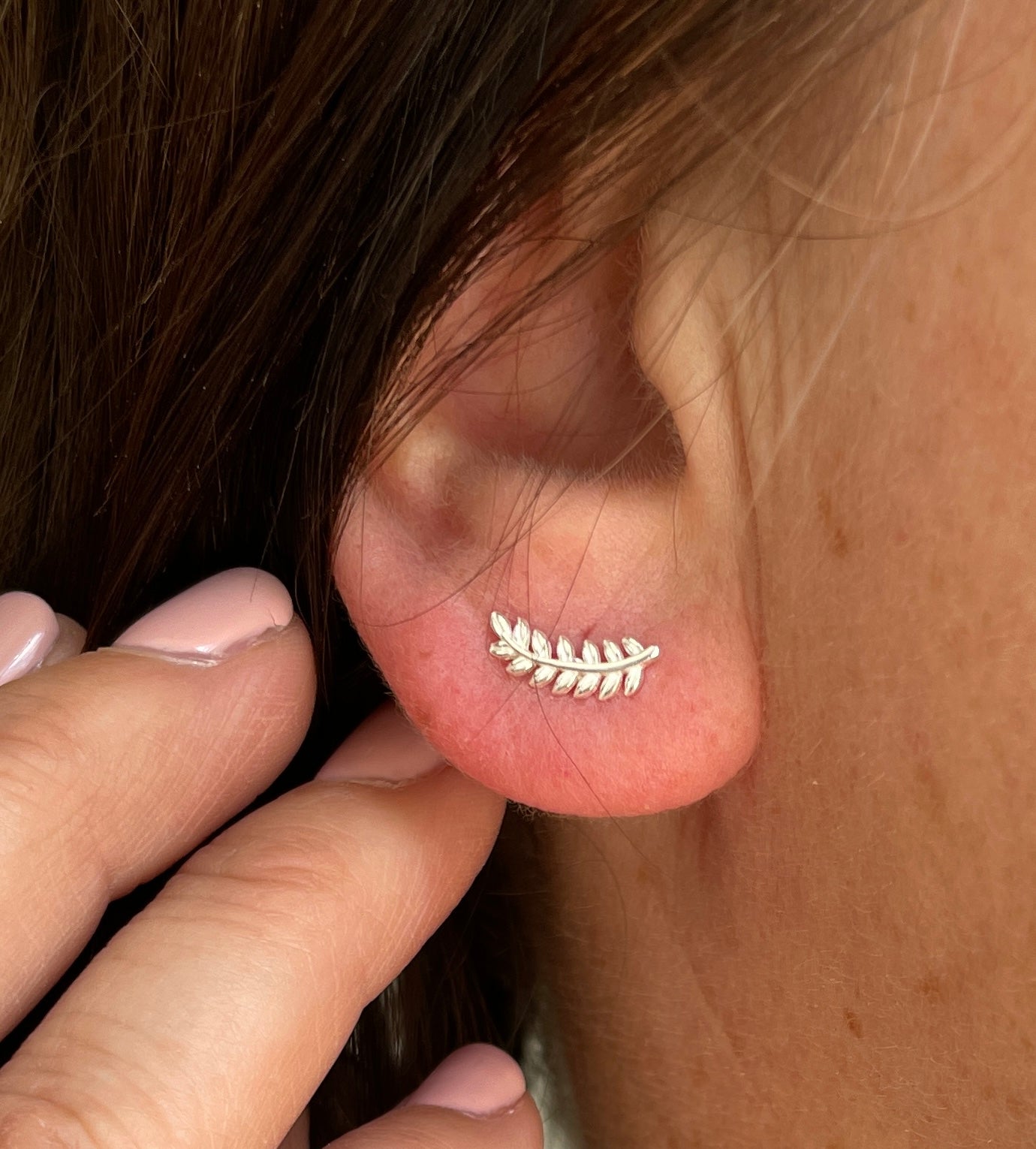Fern Leaf Stud Earrings, Sterling Silver