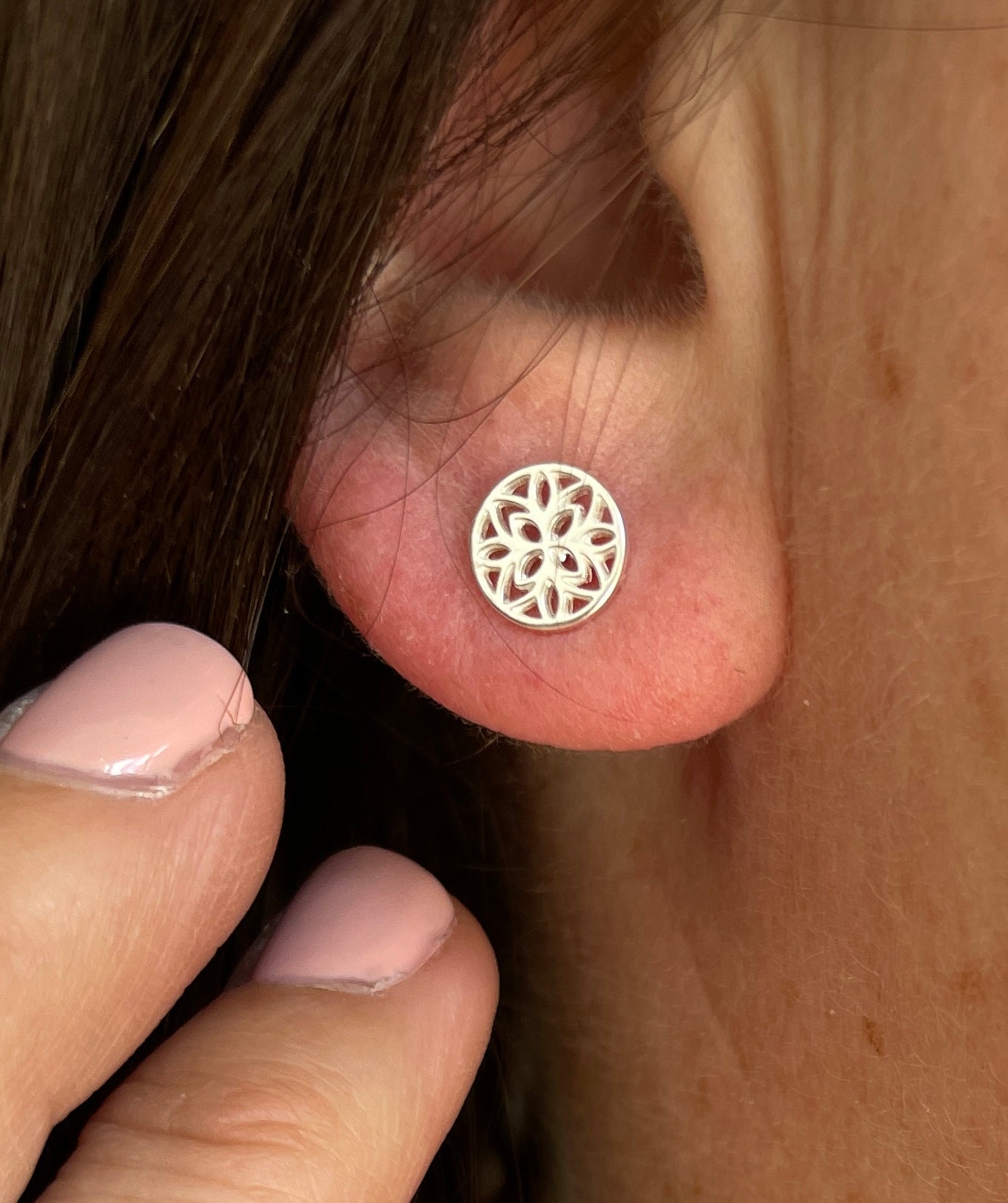 Filigree Flower Stud Earrings, Sterling Silver