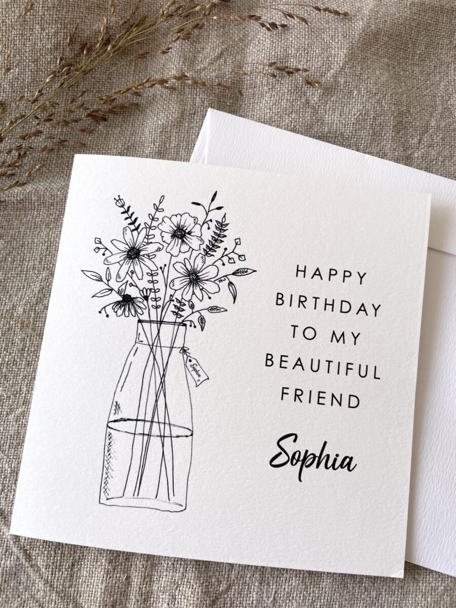 Personalised with Name, Illustrated Floral Birthday Card image 4