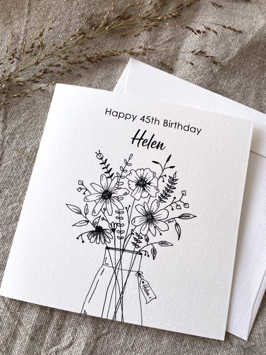 Personalised with Name & Age, Illustrated Floral Birthday Card image 0