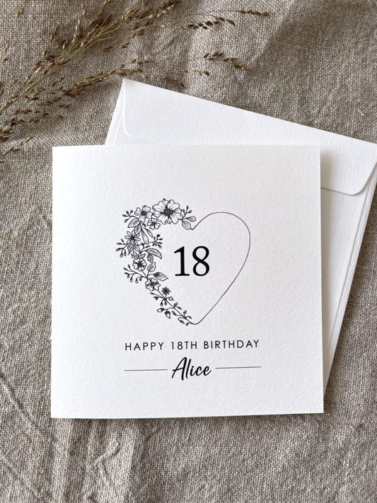 Personalised with Age & Name, Illustrated Floral Birthday Card image 0