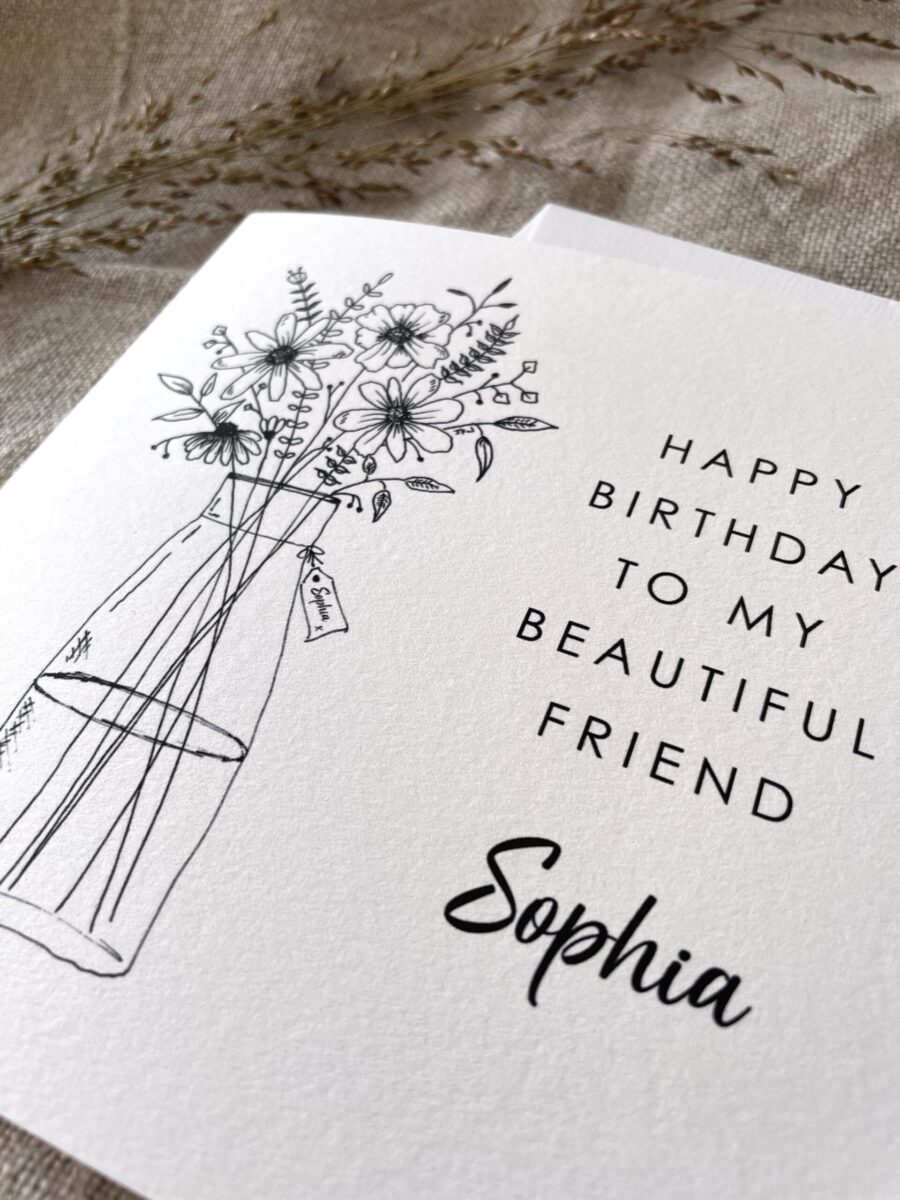 Personalised with Name, Illustrated Floral Birthday Card image 3