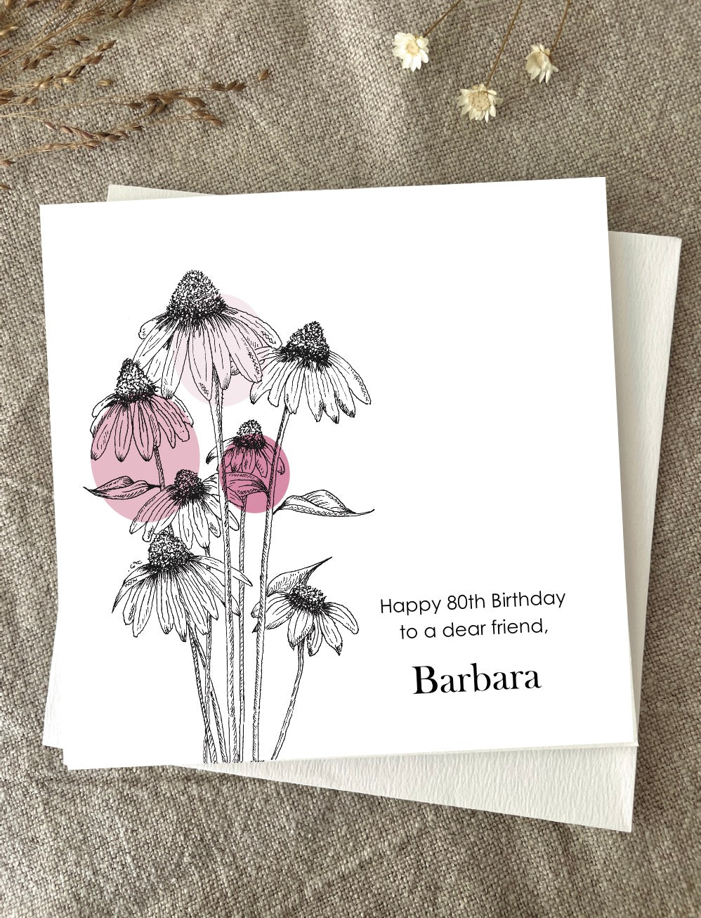 Personalised with Name & Age, Illustrated Floral Birthday Card