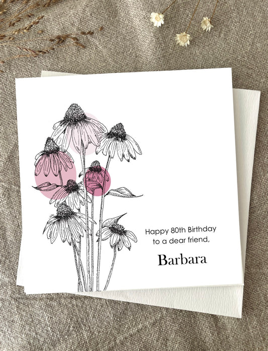 Personalised with Name & Age, Illustrated Floral Birthday Card