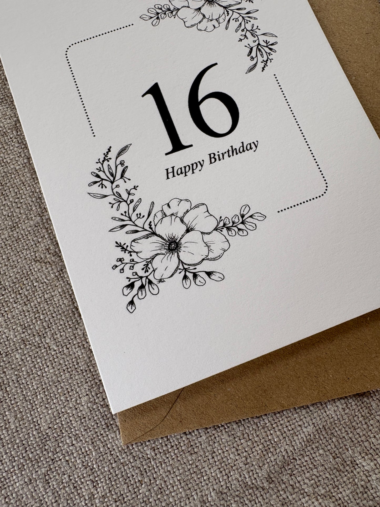 Age 16, Pretty Illustrated Floral Card