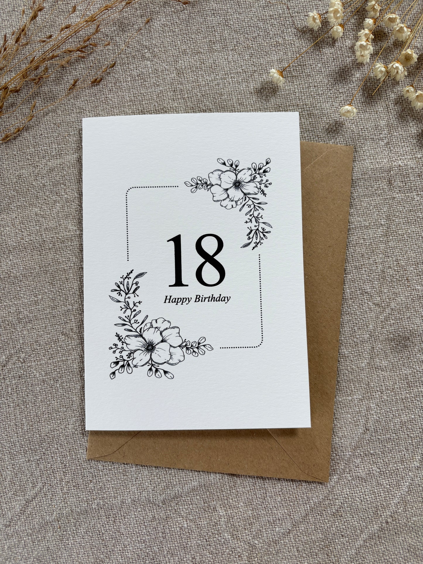 Age 18, Pretty Illustrated Floral Card