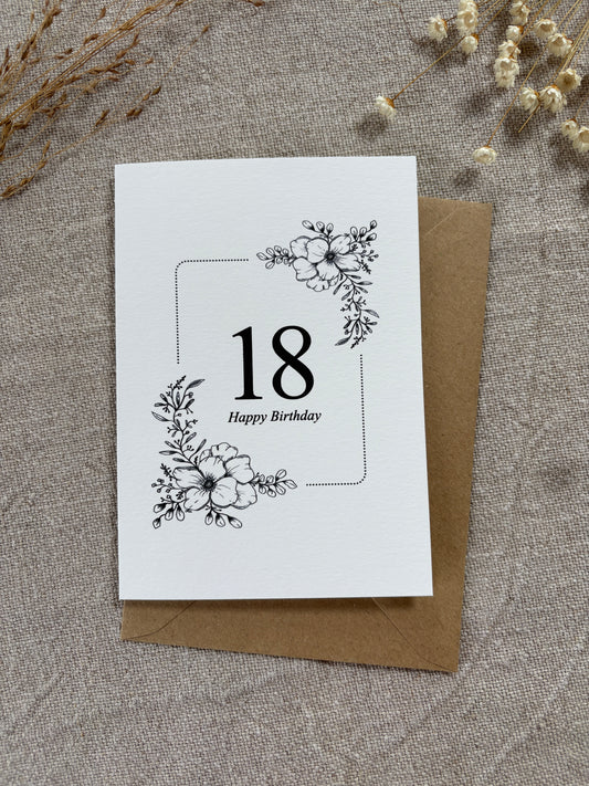 Age 18, Pretty Illustrated Floral Card