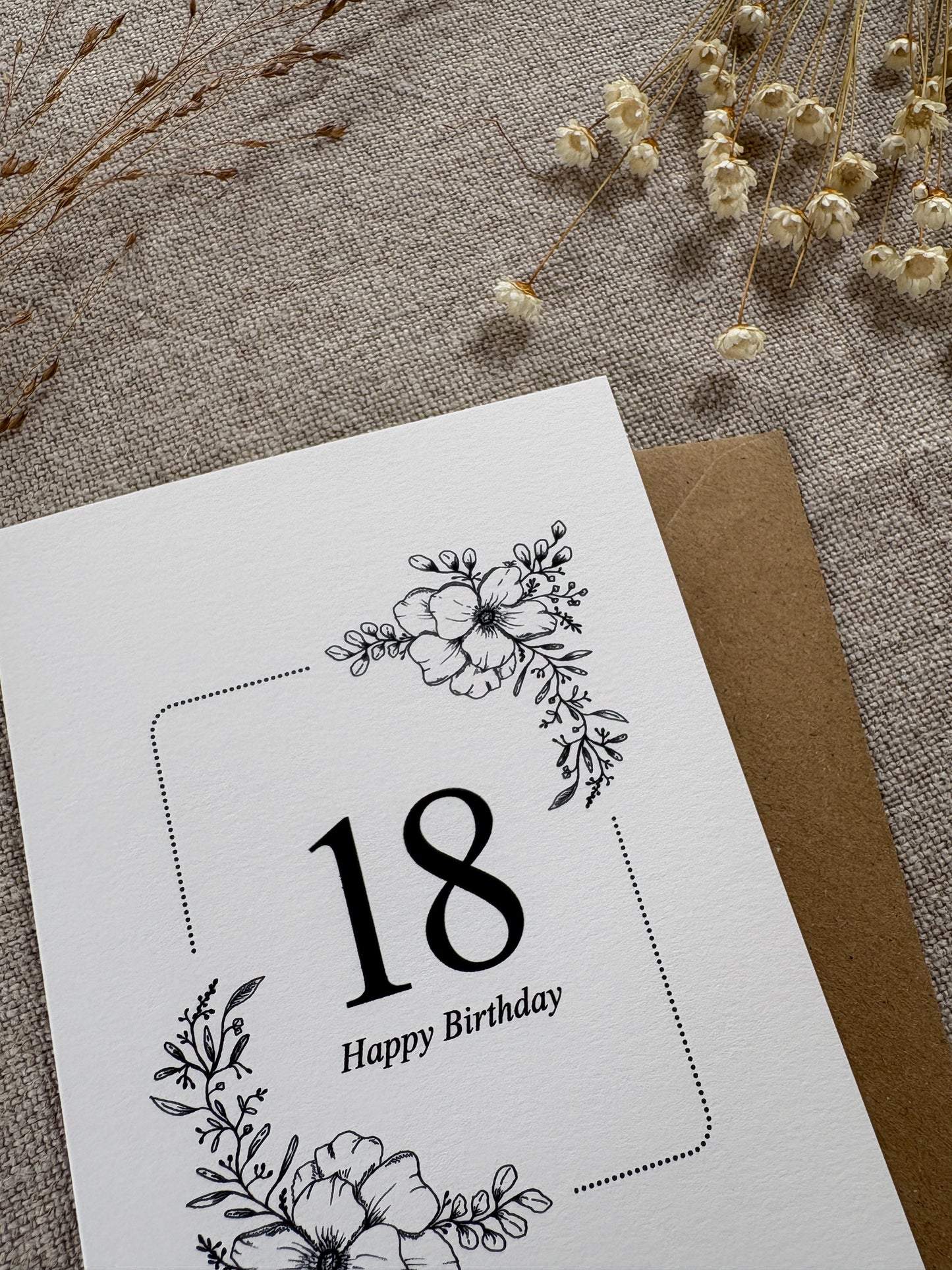 Age 18, Pretty Illustrated Floral Card