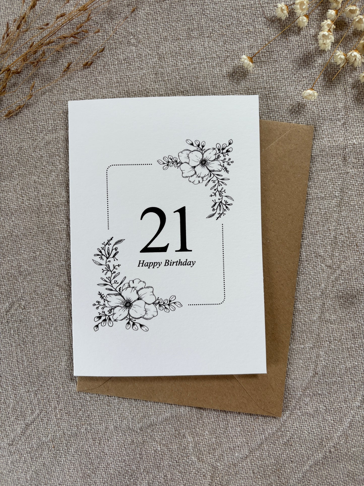 Age 21, Pretty Illustrated Floral Card