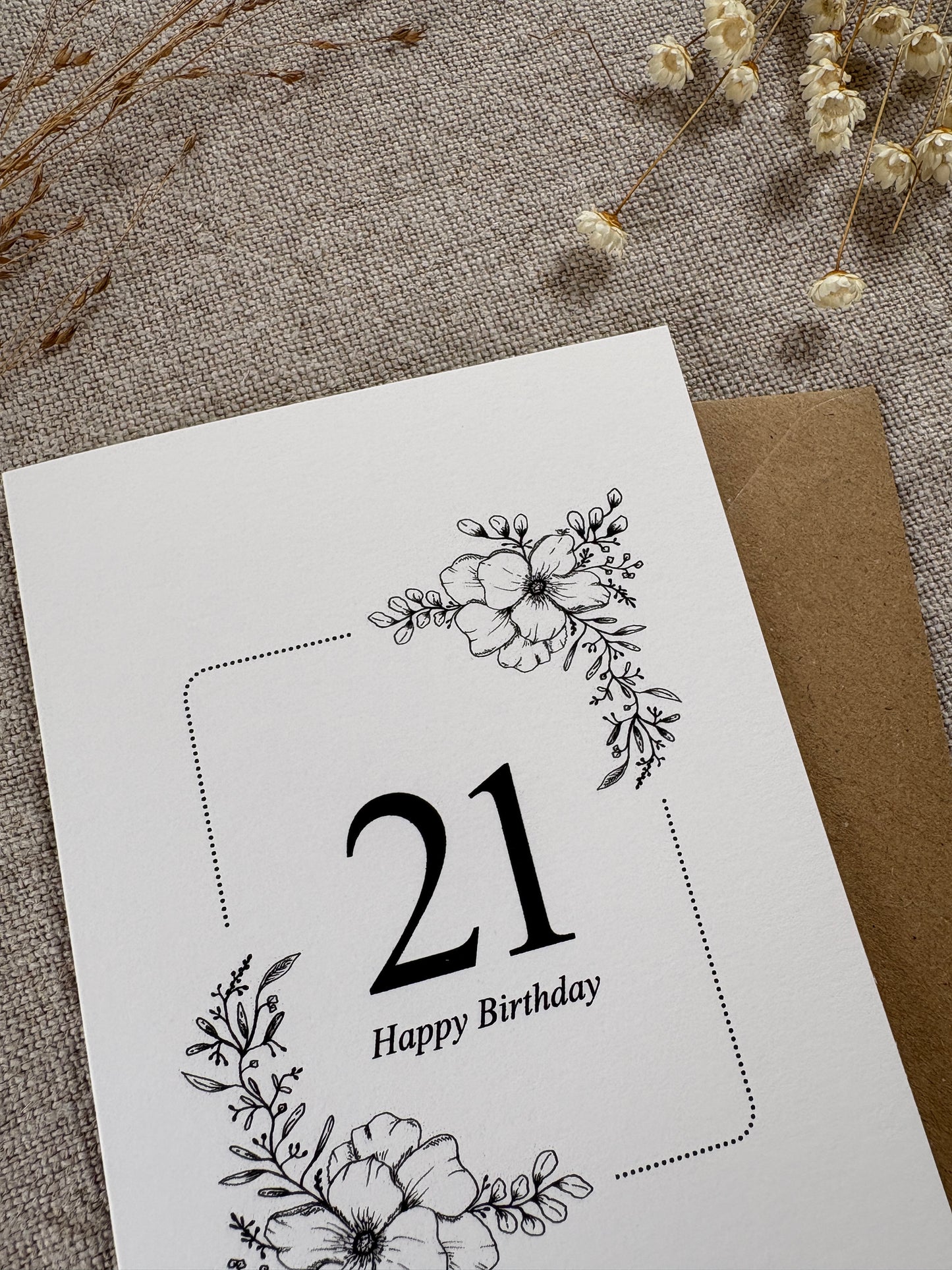 Age 21, Pretty Illustrated Floral Card