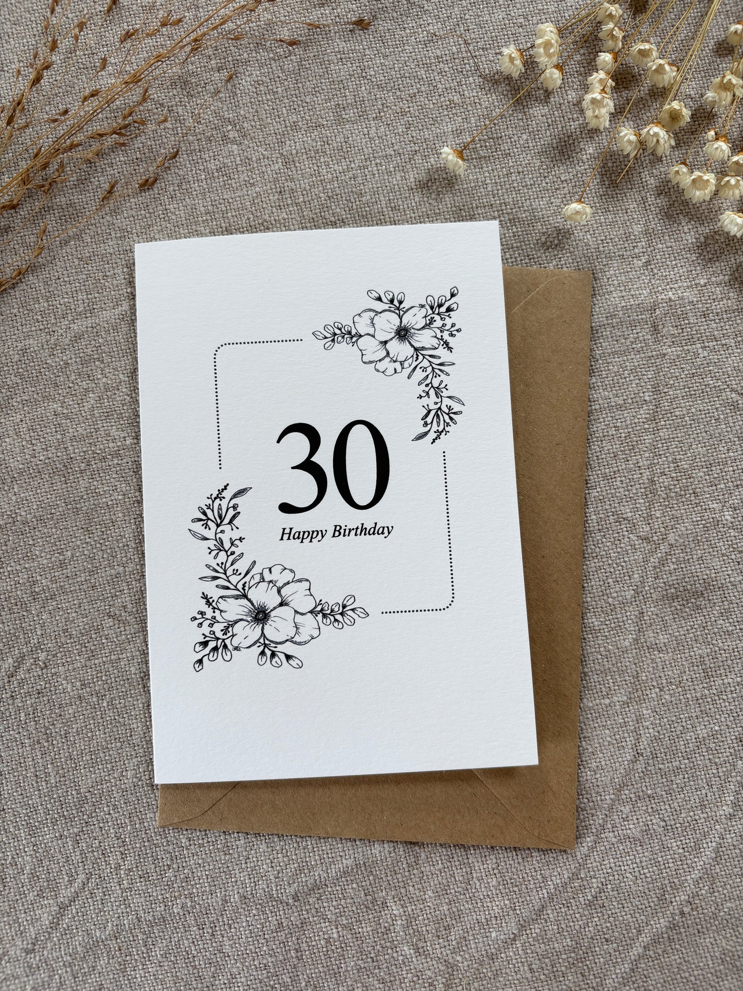 Age 30, Pretty Illustrated Floral Card