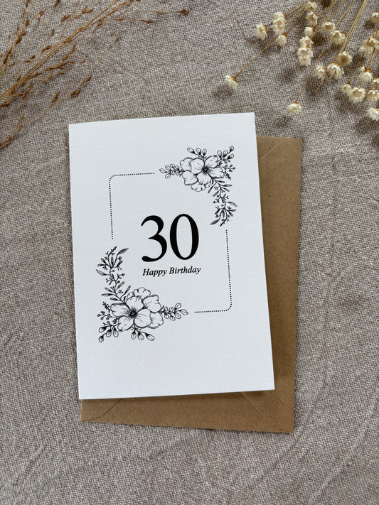 Age 30, Pretty Illustrated Floral Card