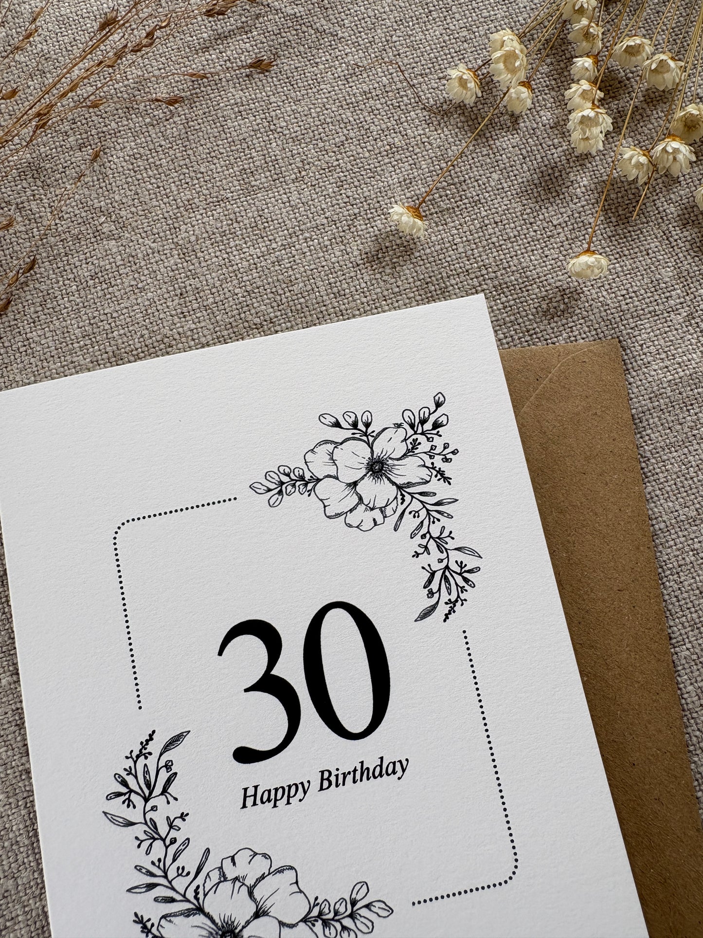 Age 30, Pretty Illustrated Floral Card