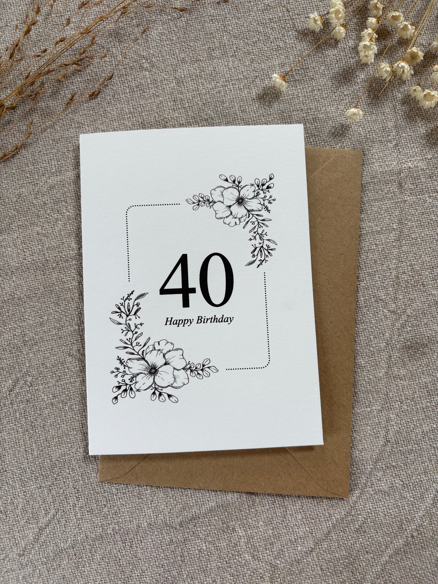 Age 40, Pretty Illustrated Floral Card