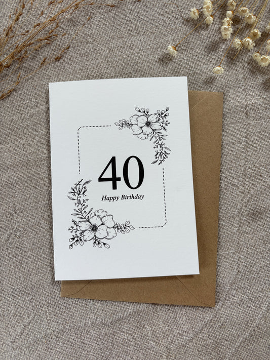 Age 40, Pretty Illustrated Floral Card