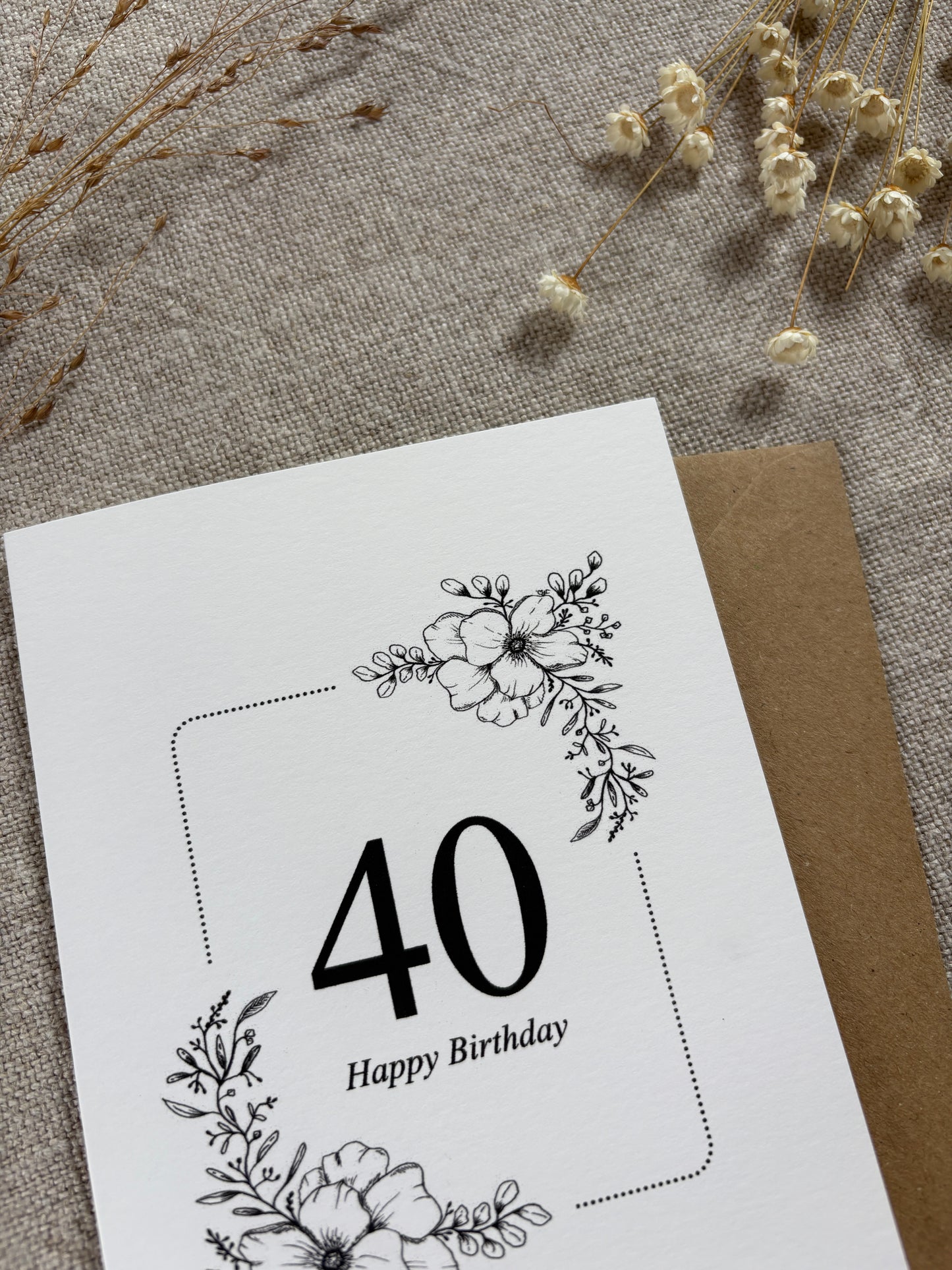 Age 40, Pretty Illustrated Floral Card