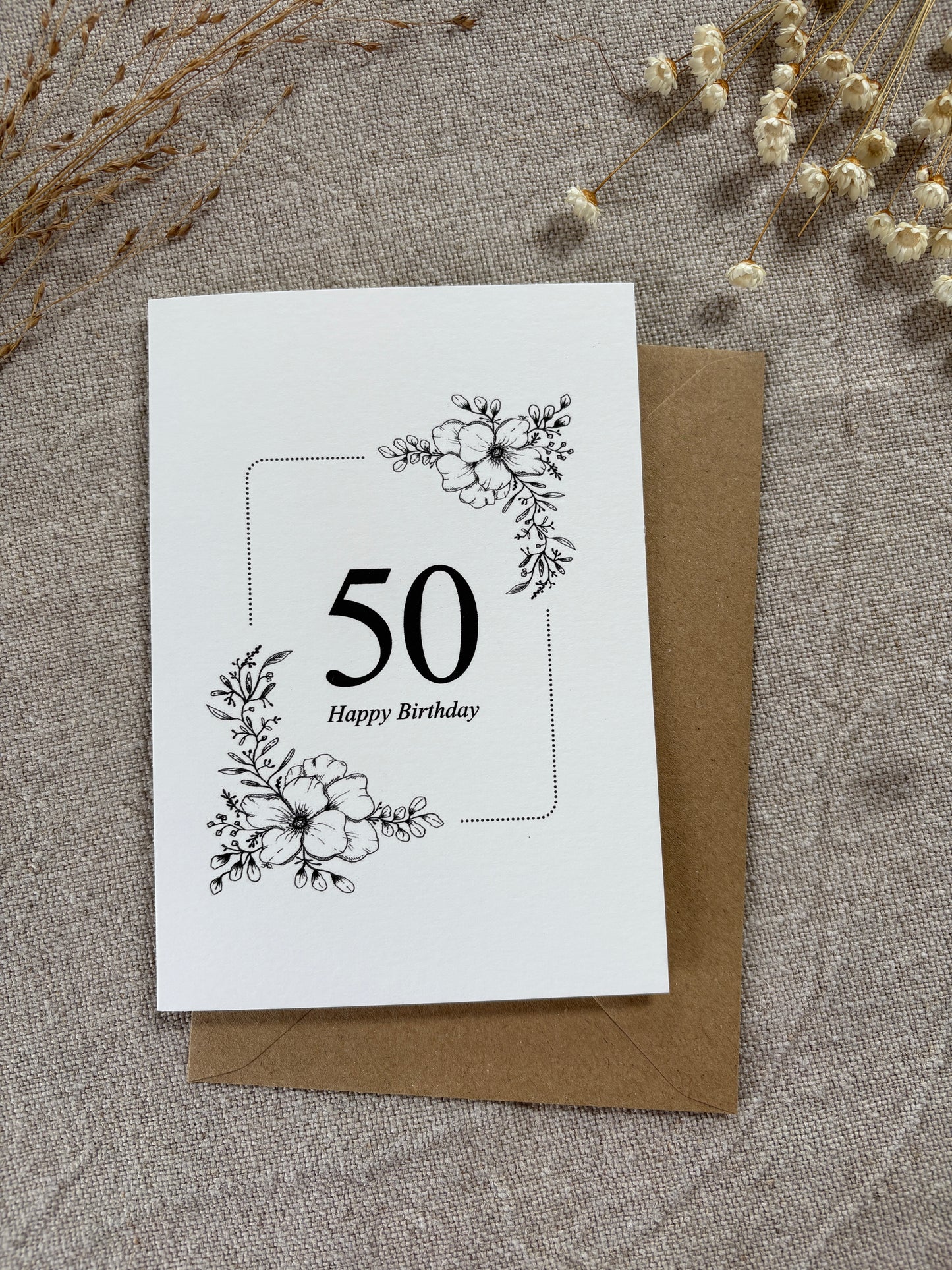 Age 50, Pretty Illustrated Floral Card