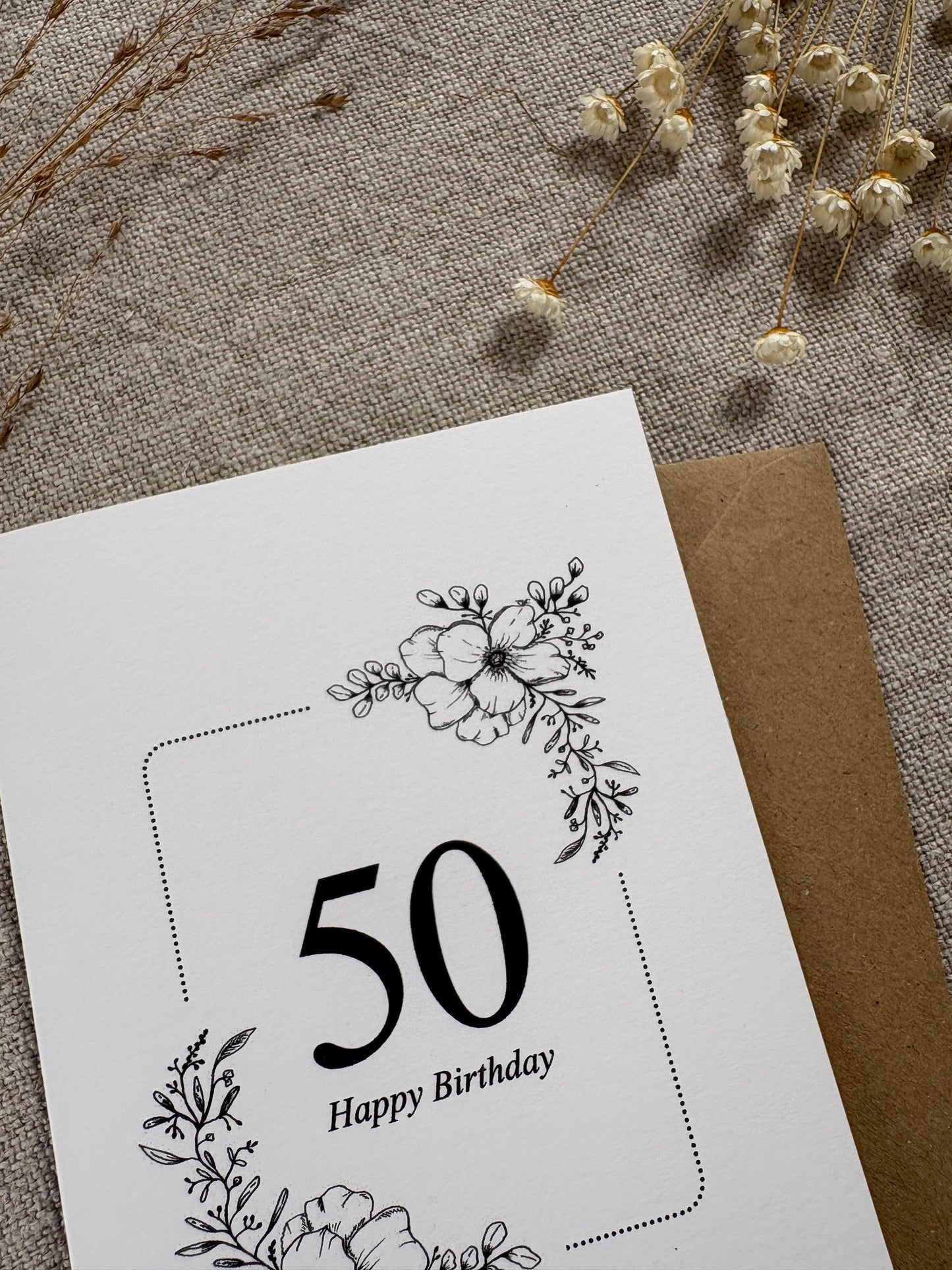 Age 50, Pretty Illustrated Floral Card
