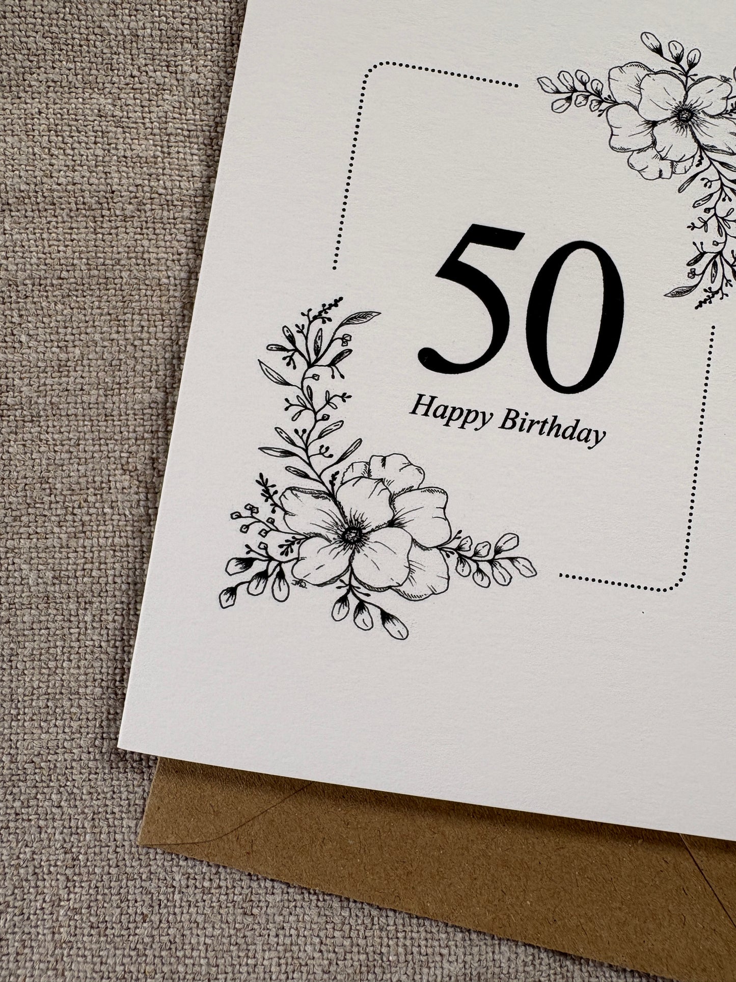 Age 50, Pretty Illustrated Floral Card