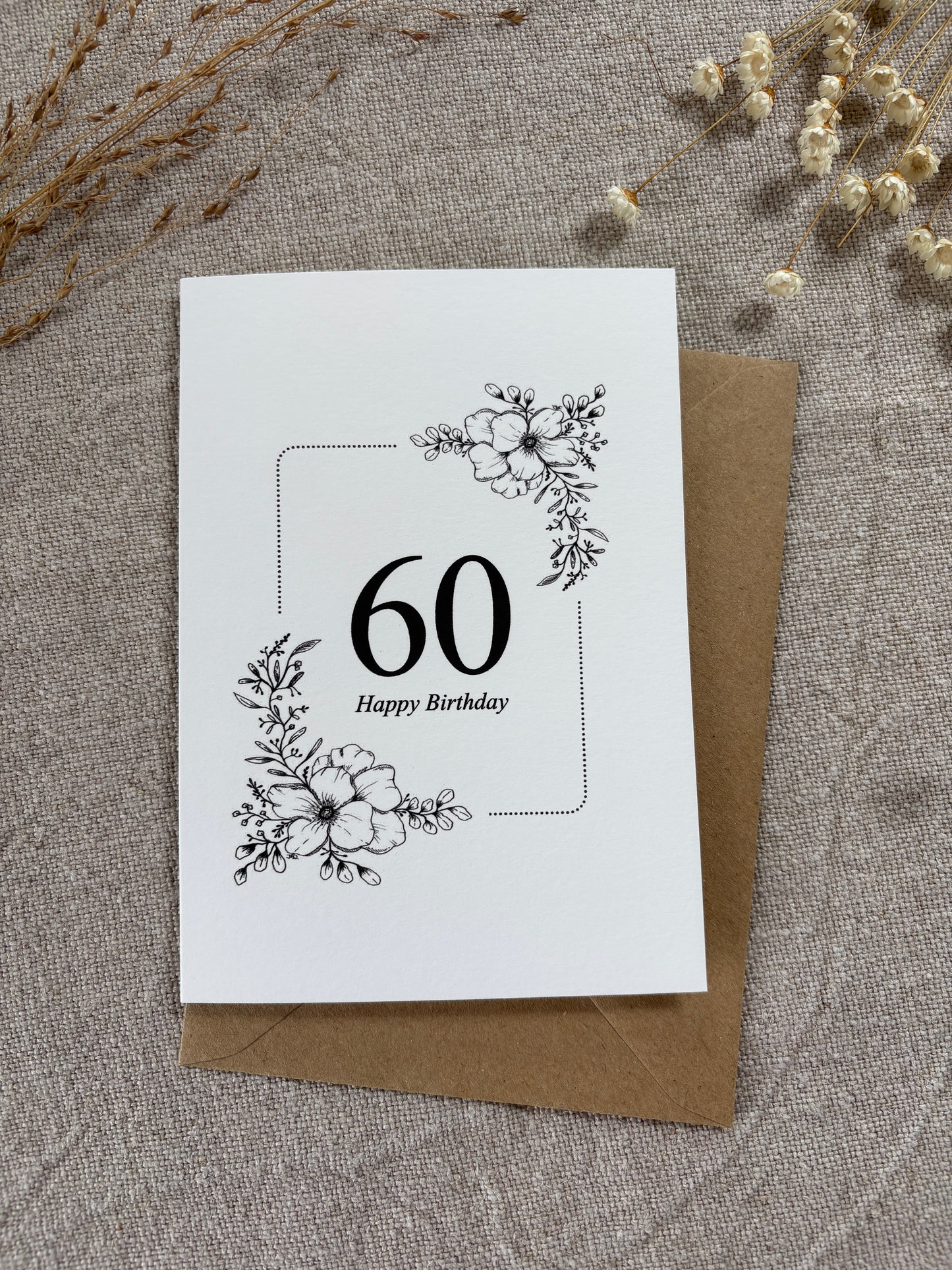 Age 60, Pretty Illustrated Floral Card