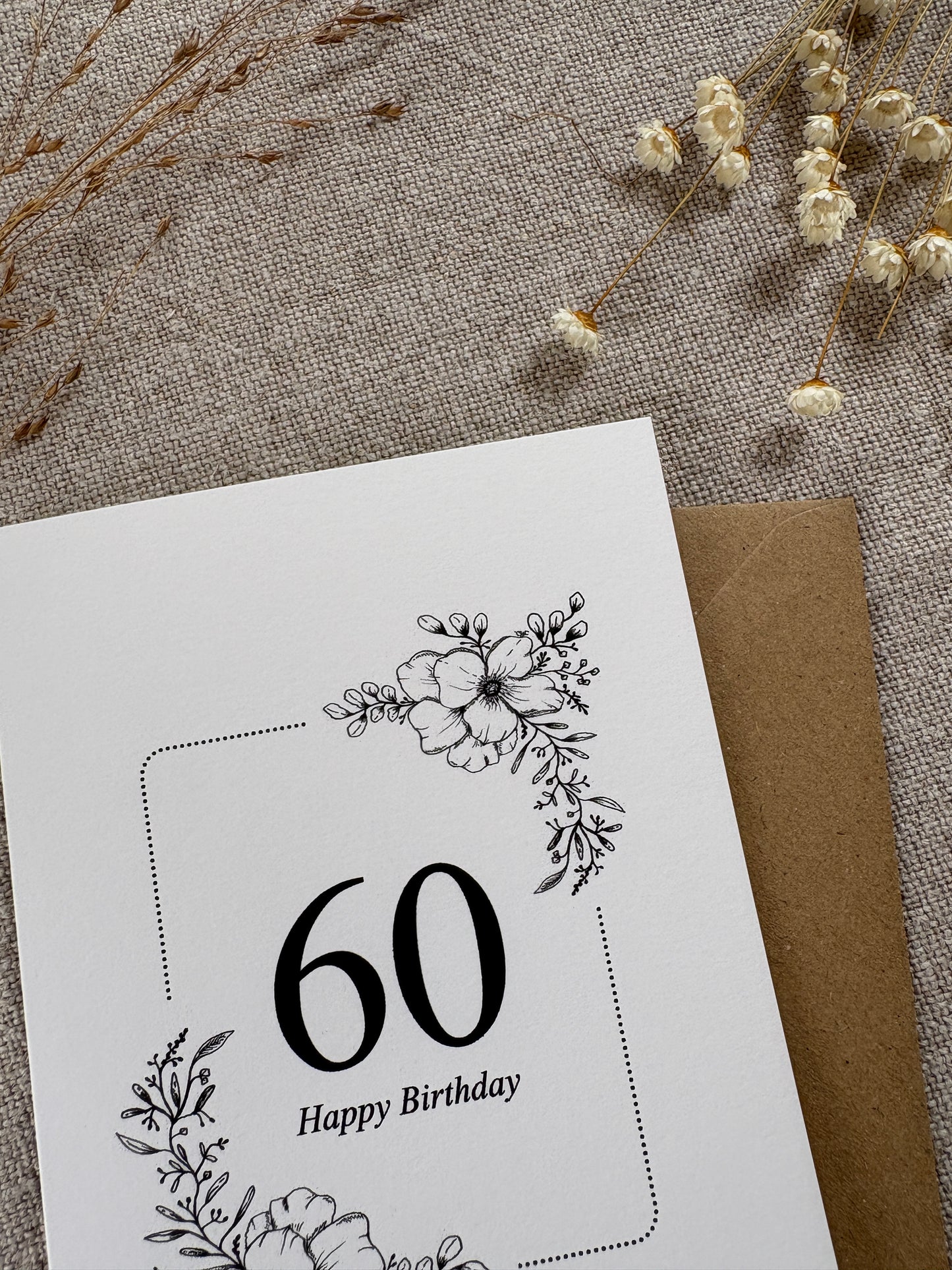 Age 60, Pretty Illustrated Floral Card