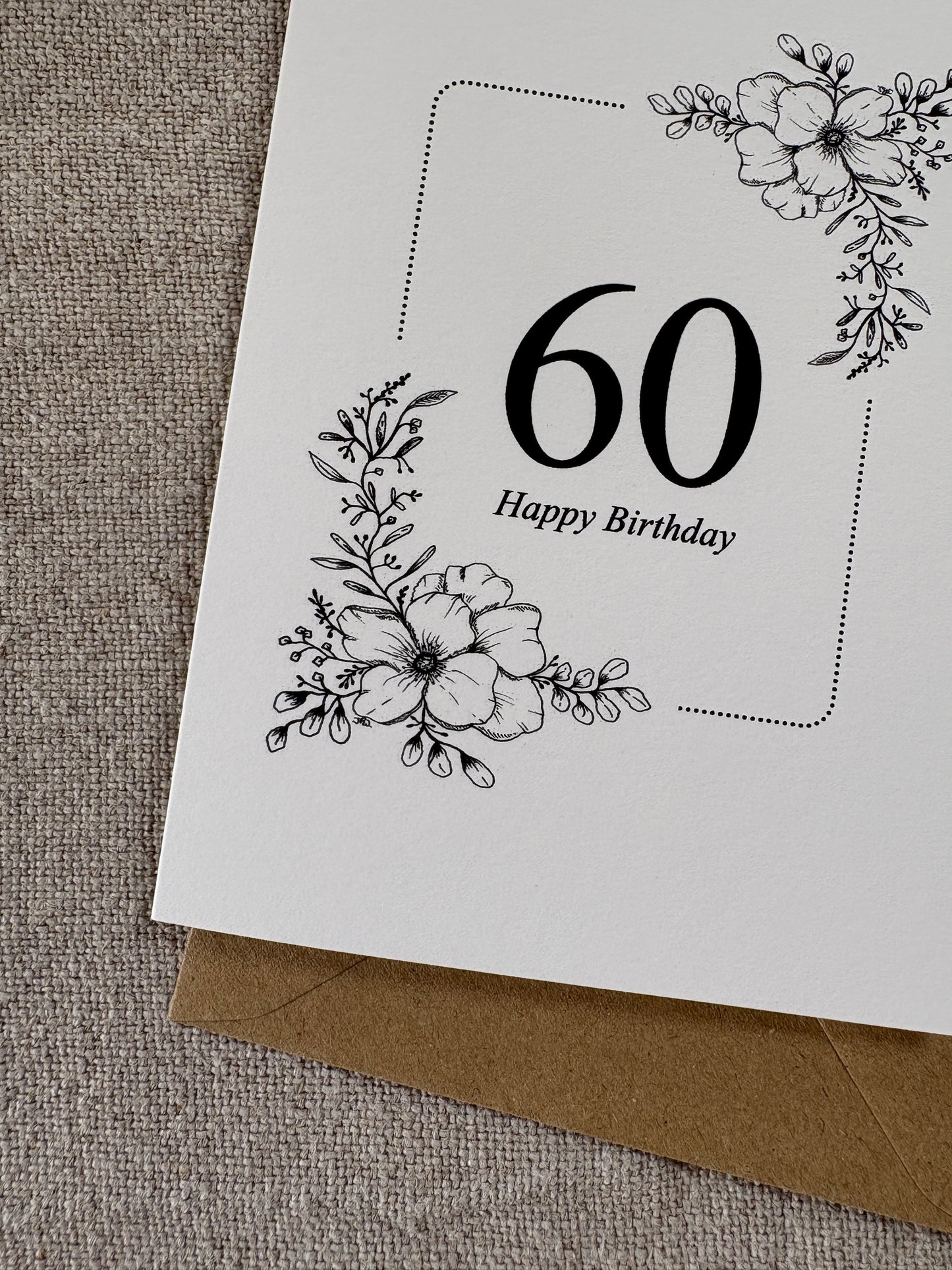 Age 60, Pretty Illustrated Floral Card