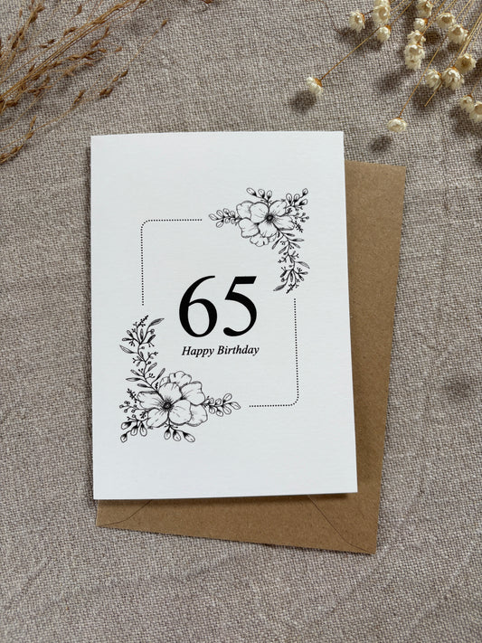 Age 65, Pretty Illustrated Floral Card