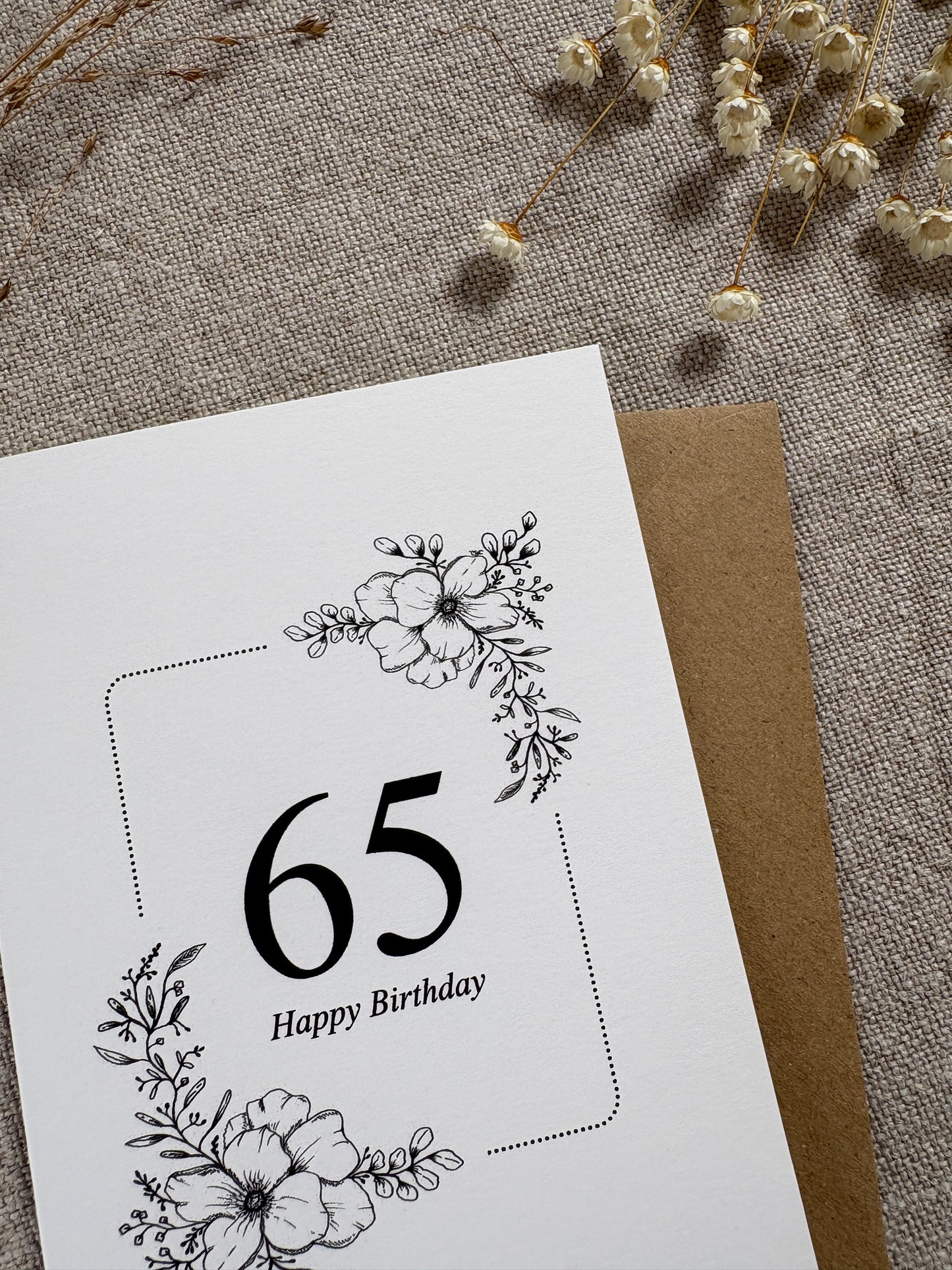 Age 65, Pretty Illustrated Floral Card