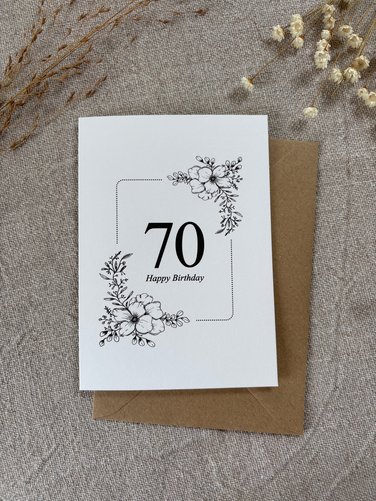 Age 70, Pretty Illustrated Floral Card
