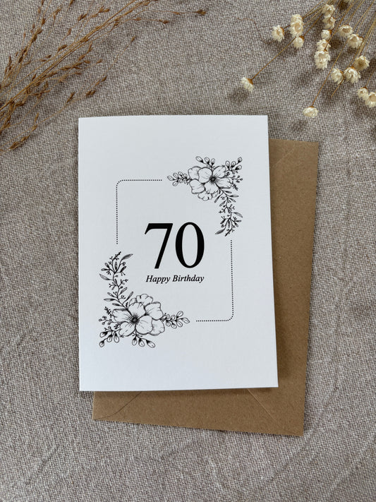 Age 70, Pretty Illustrated Floral Card