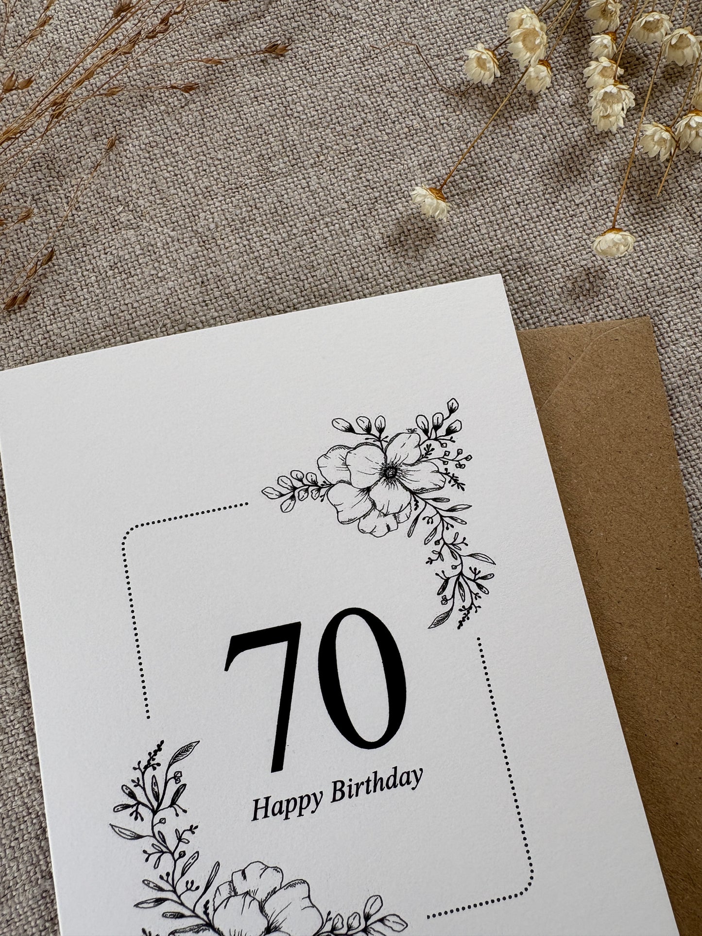 Age 70, Pretty Illustrated Floral Card
