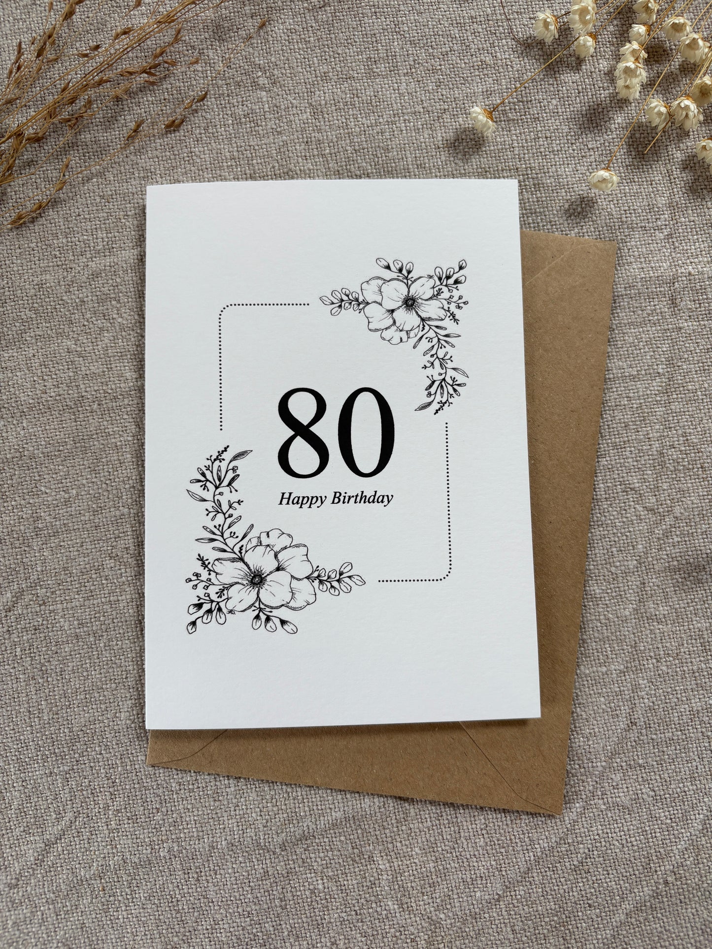 Age 80, Pretty Illustrated Floral Card