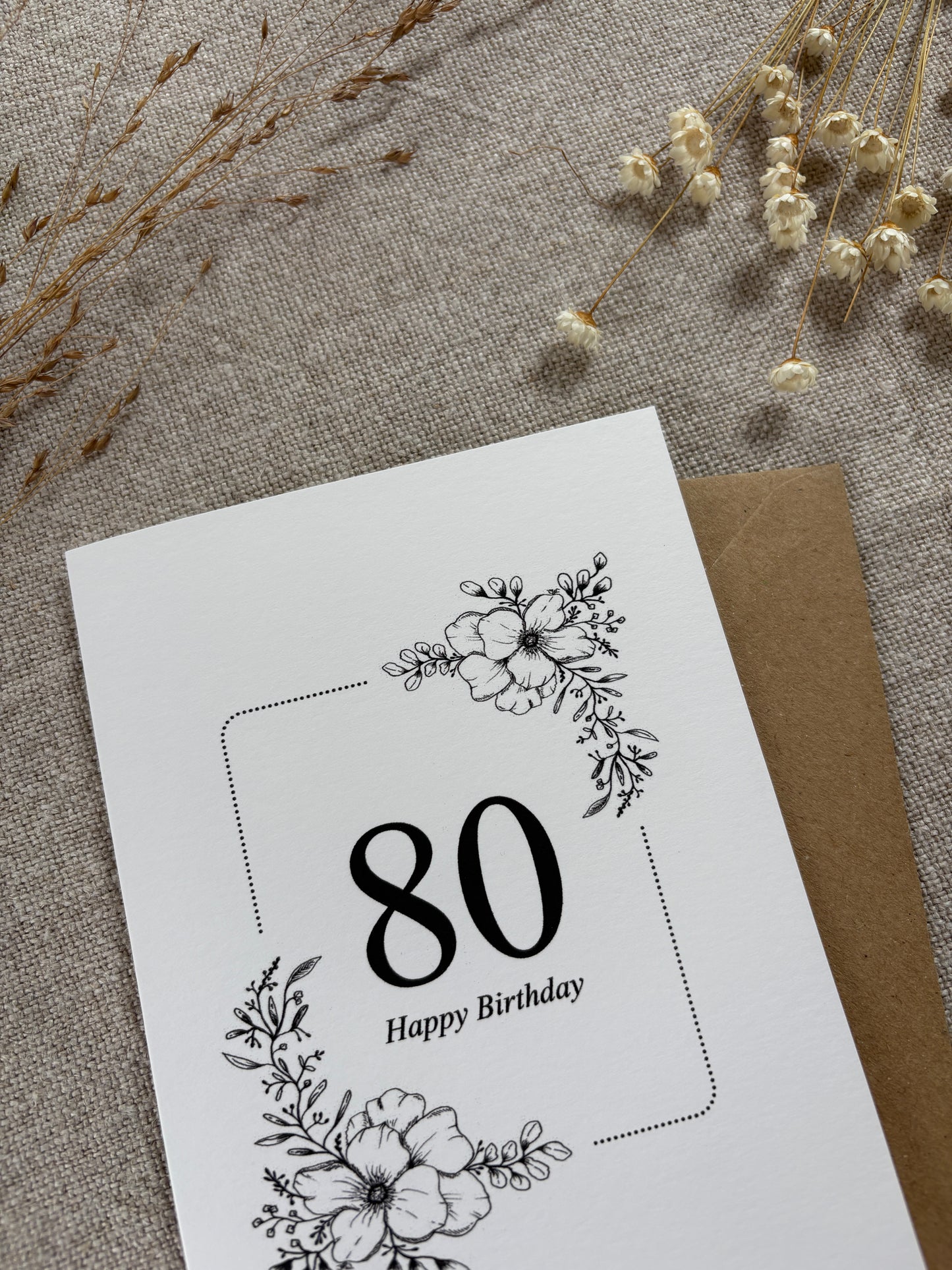 Age 80, Pretty Illustrated Floral Card